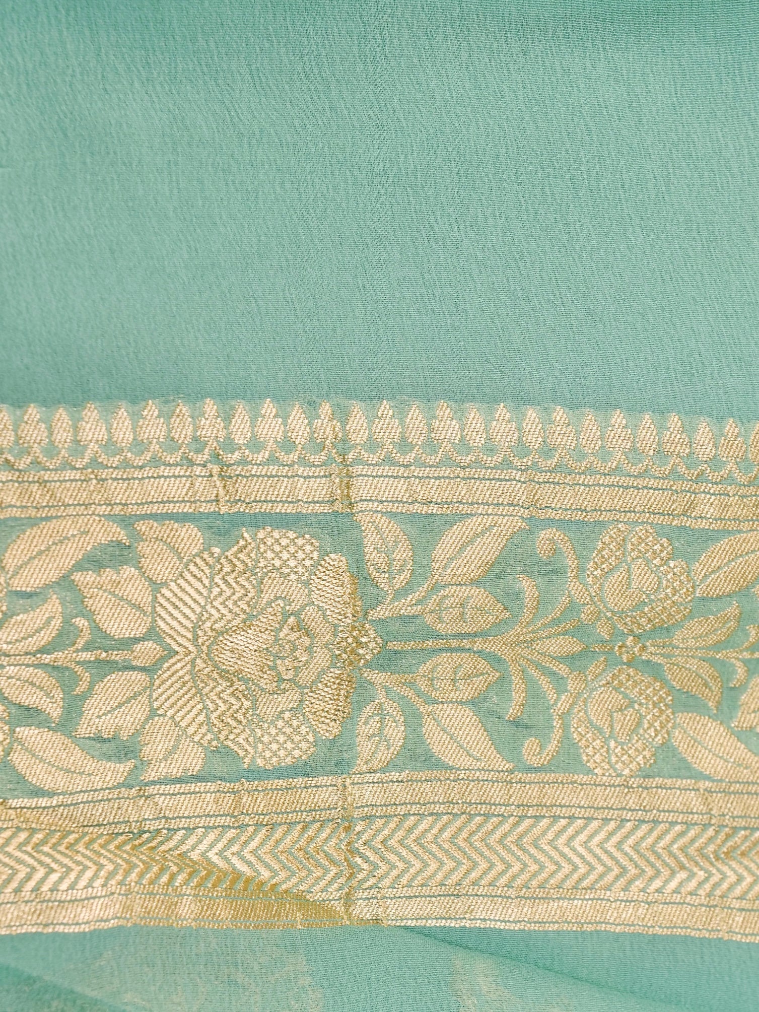Handwoven Sea Green Banarasi Khaddi Silk Saree