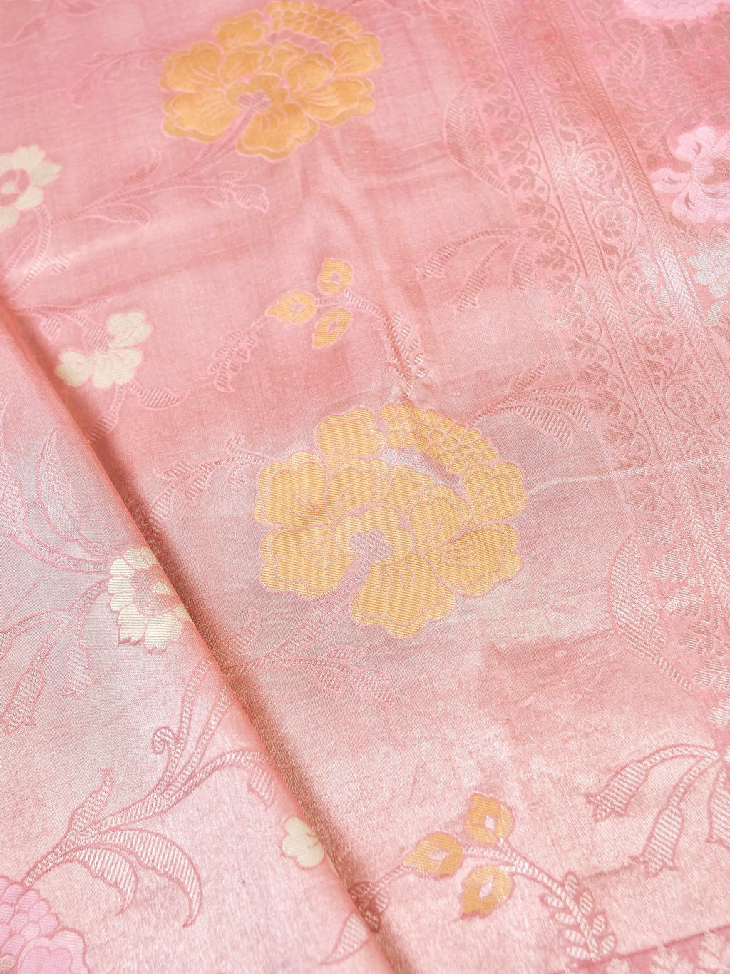 Handwoven Blush Pink Banarasi Katan Soft Tissue Silk Saree