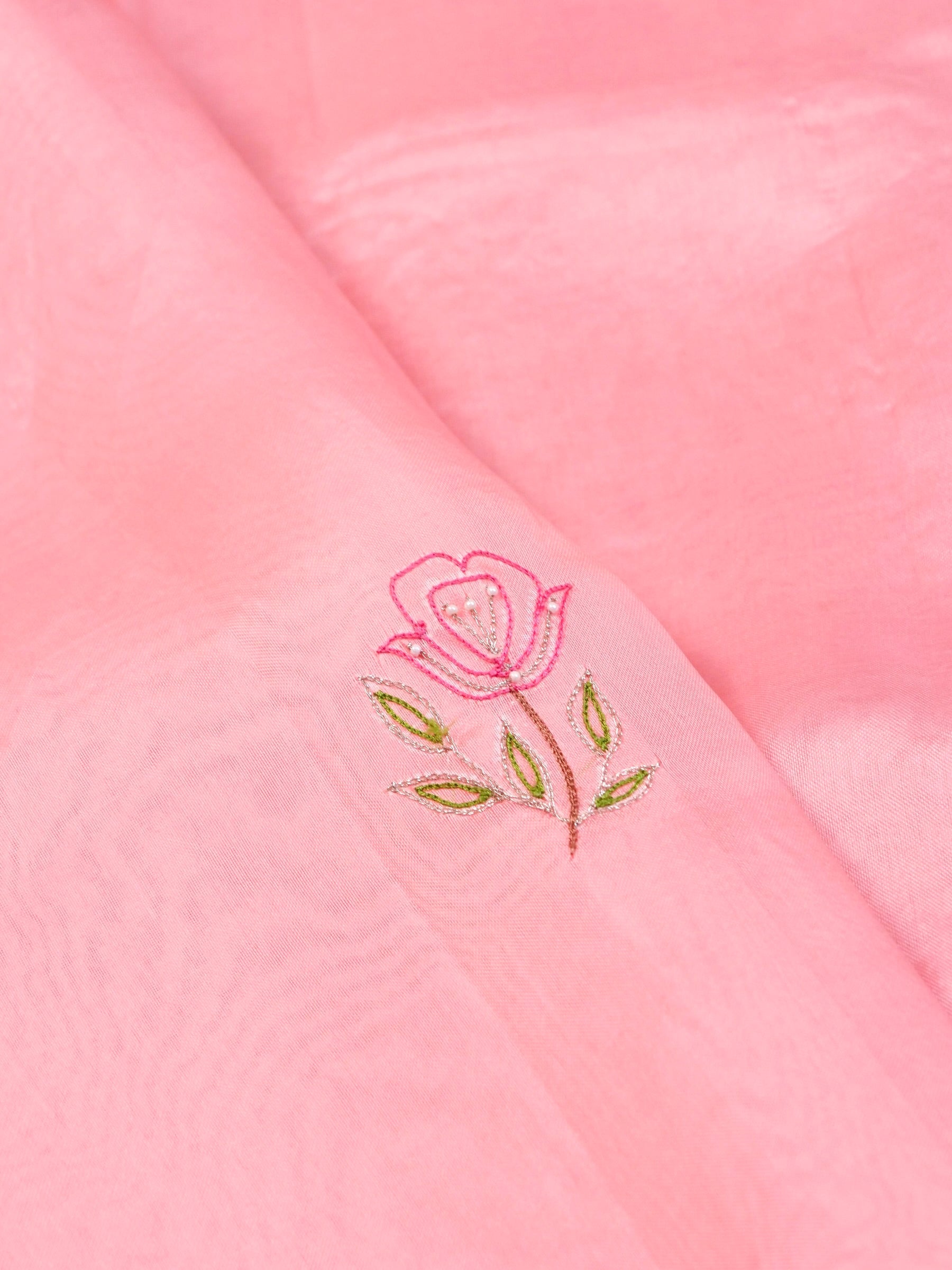 Handwoven Baby Pink Banarasi Organza Silk Saree