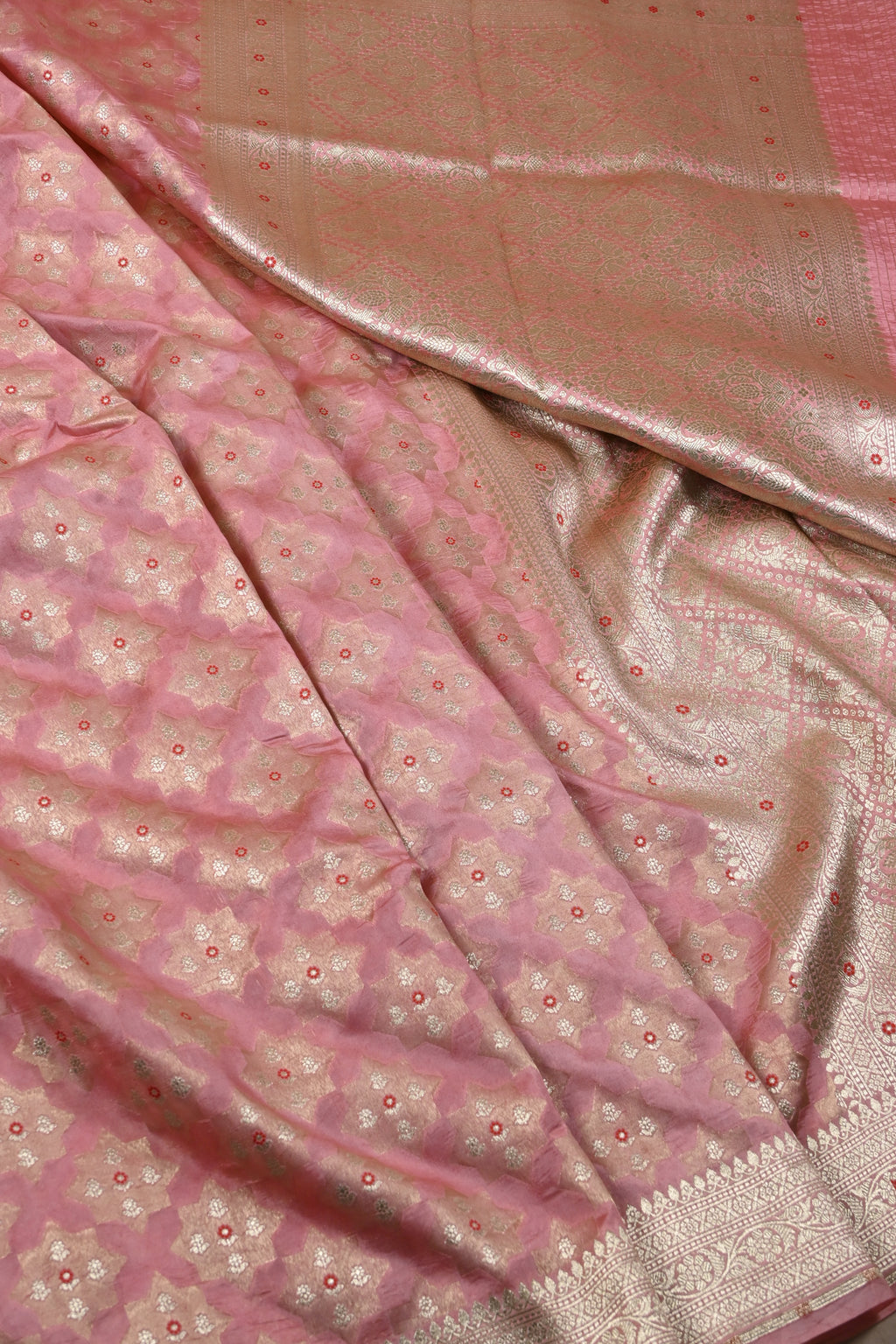 Peach Pure Banarasi Katan Silk Saree