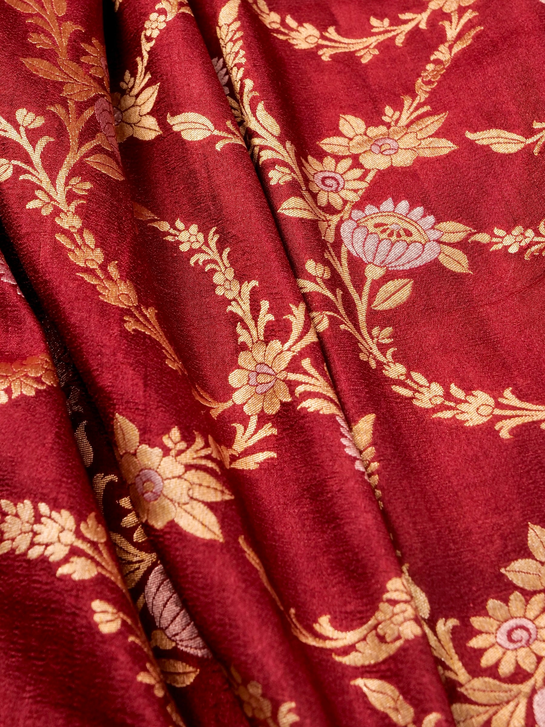 Handwoven red Banarasi Desi Tusser Silk Saree