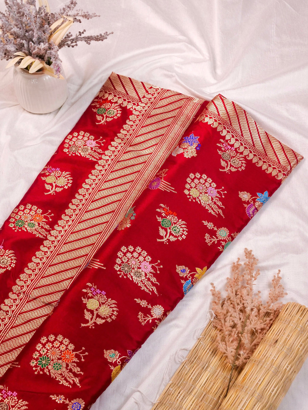 Handwoven Red Banarasi Katan Silk Saree
