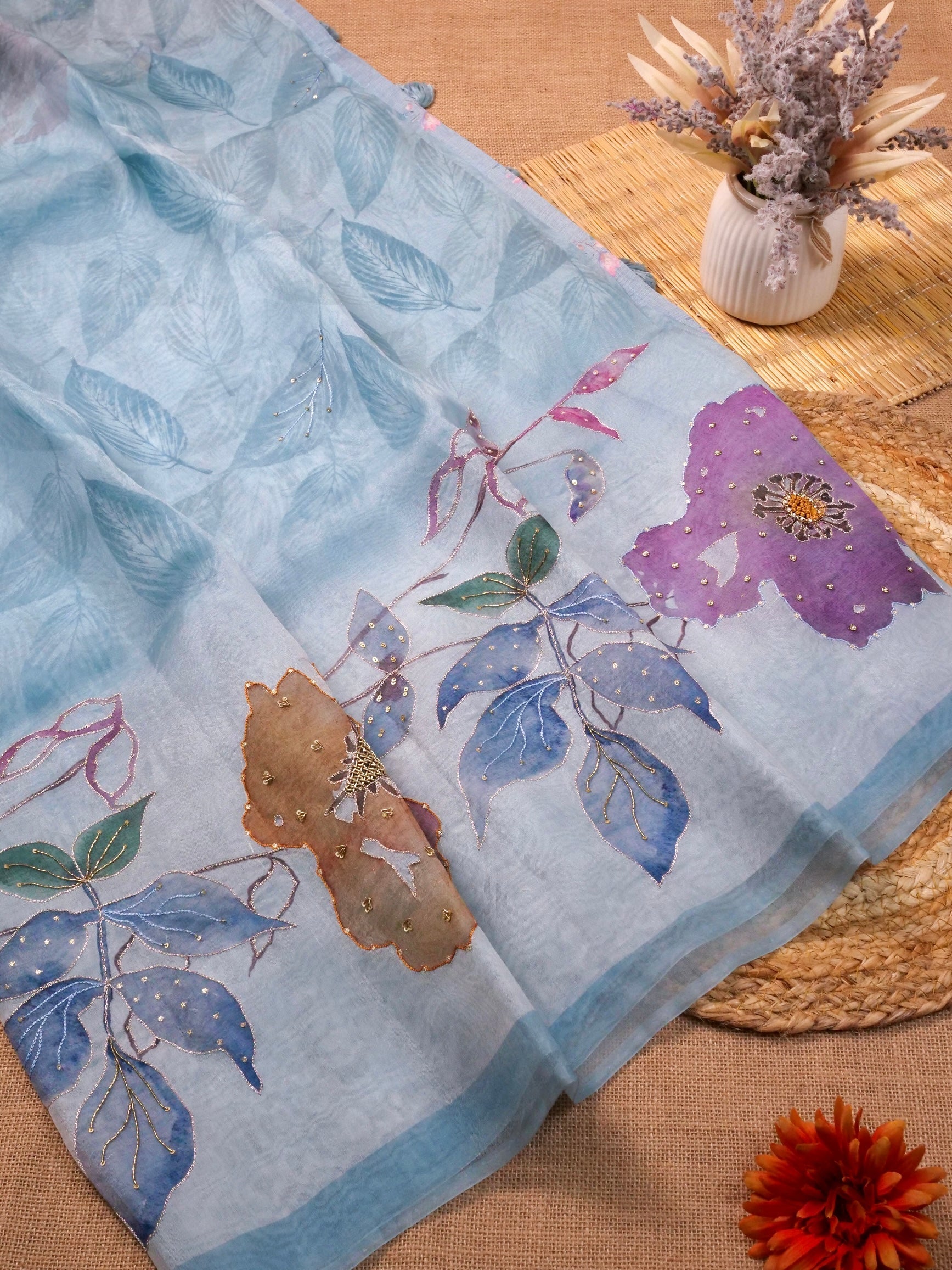 Handwoven Sky Blue Banarasi Organza Silk Saree