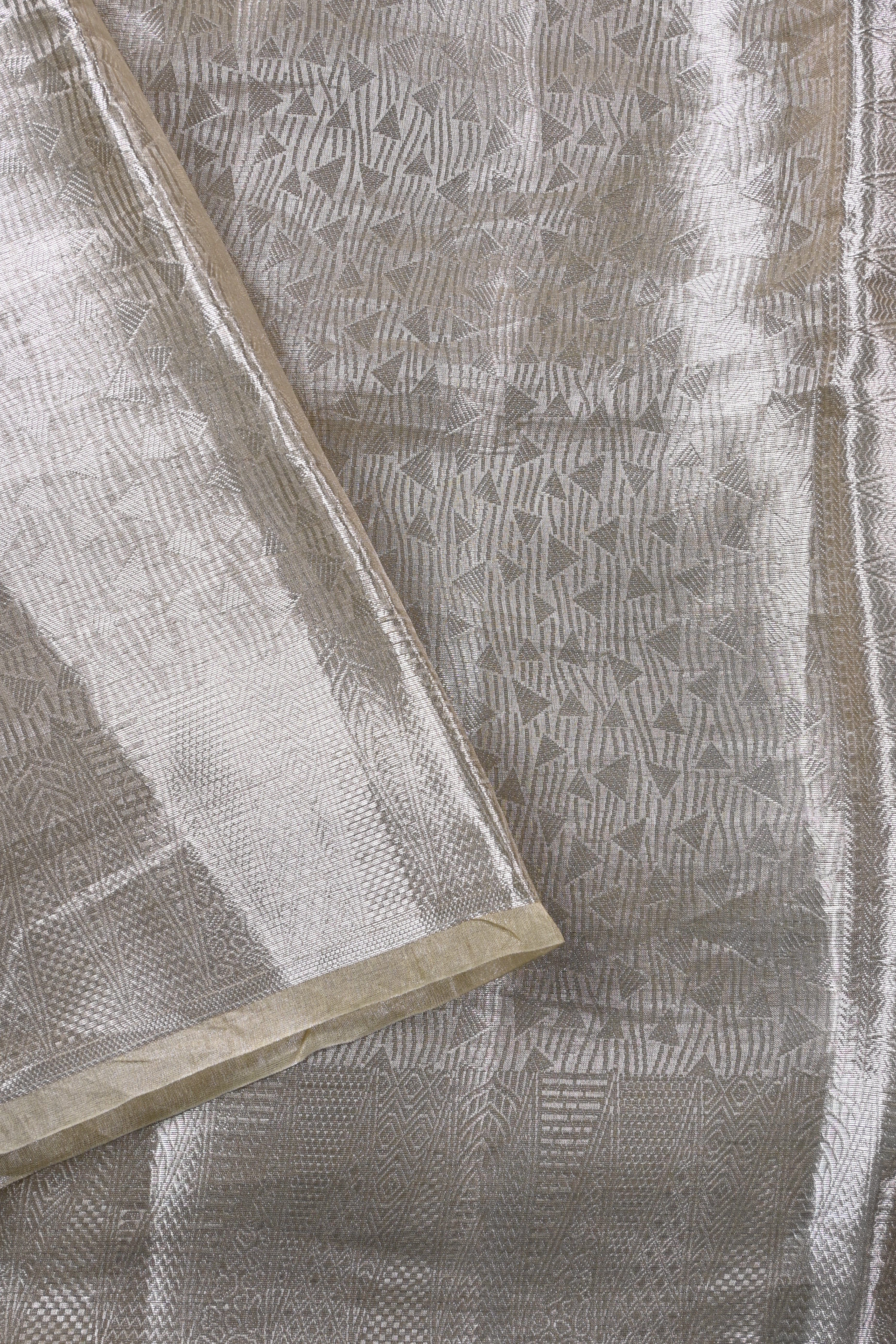 Baby Beige Pure Banarasi Molten Tissue Silk Saree