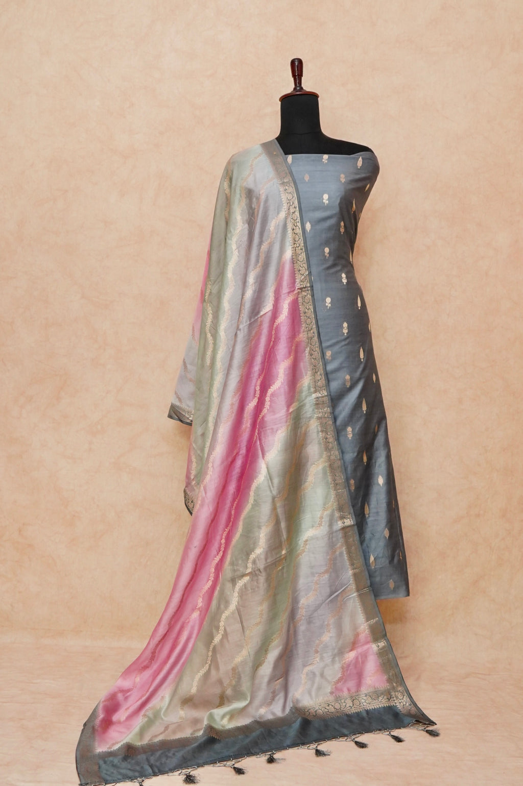 Handwoven Grey Banarasi Chanderi Silk Suit