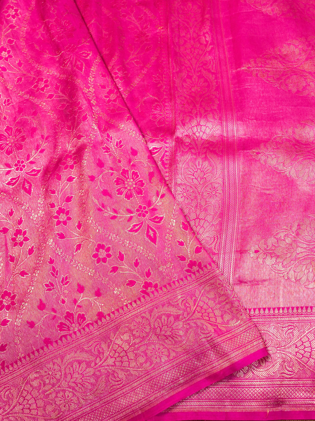 Handwoven Pink Banarasi Katan Soft Tissue Silk Saree