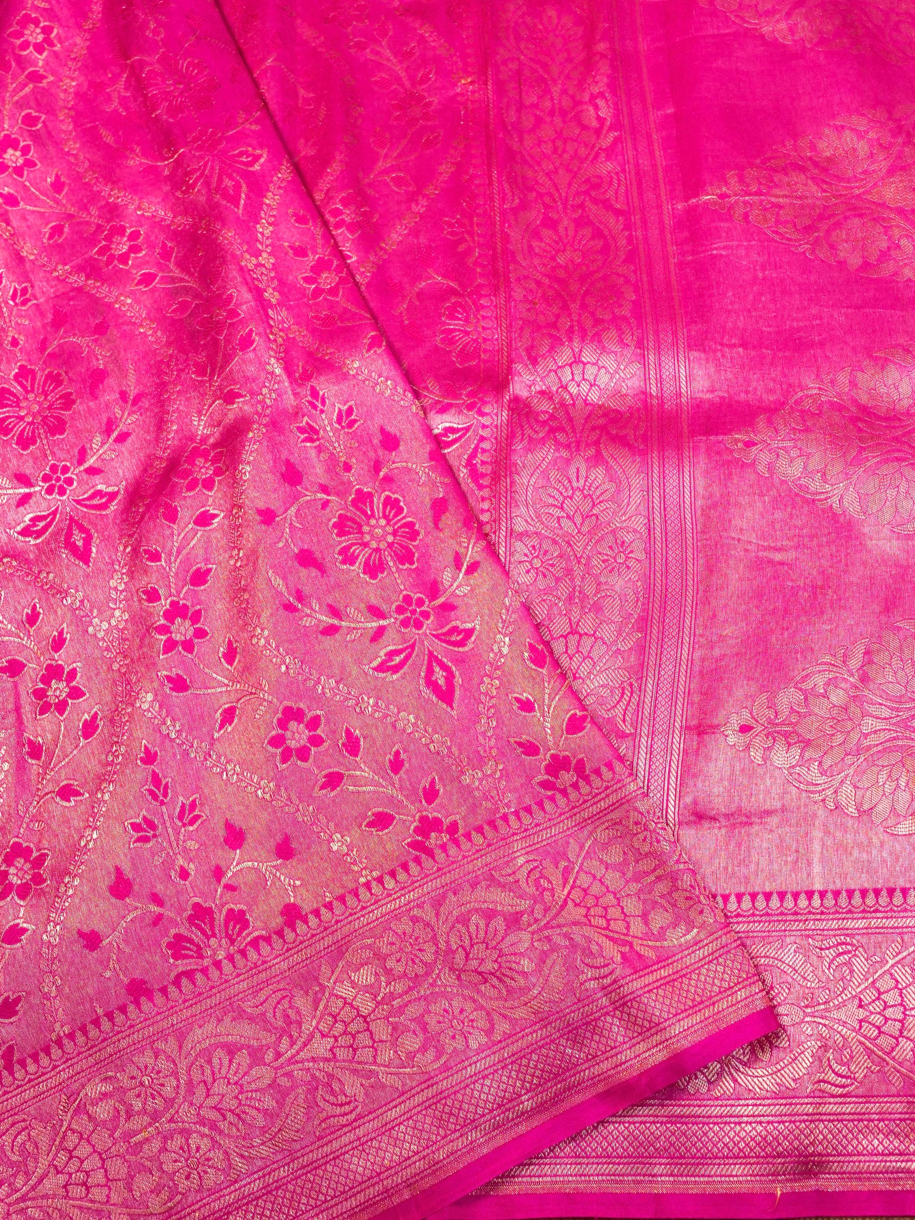 Handwoven Pink Banarasi Katan Soft Tissue Silk Saree