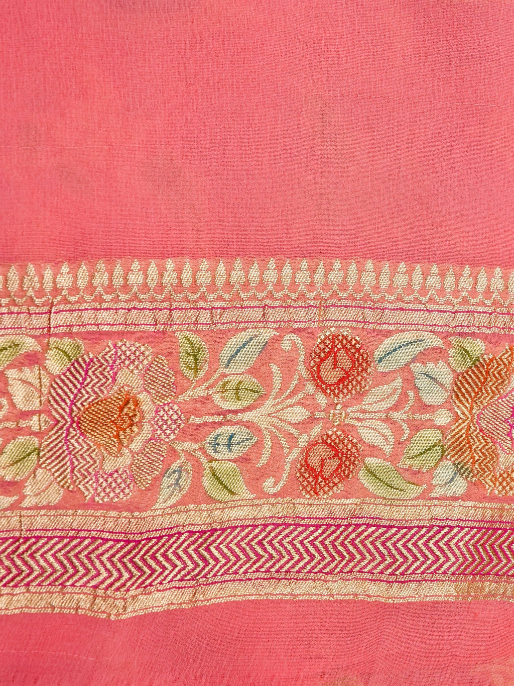 Handwoven Carrot Pink Banarasi Khaddi Silk Saree