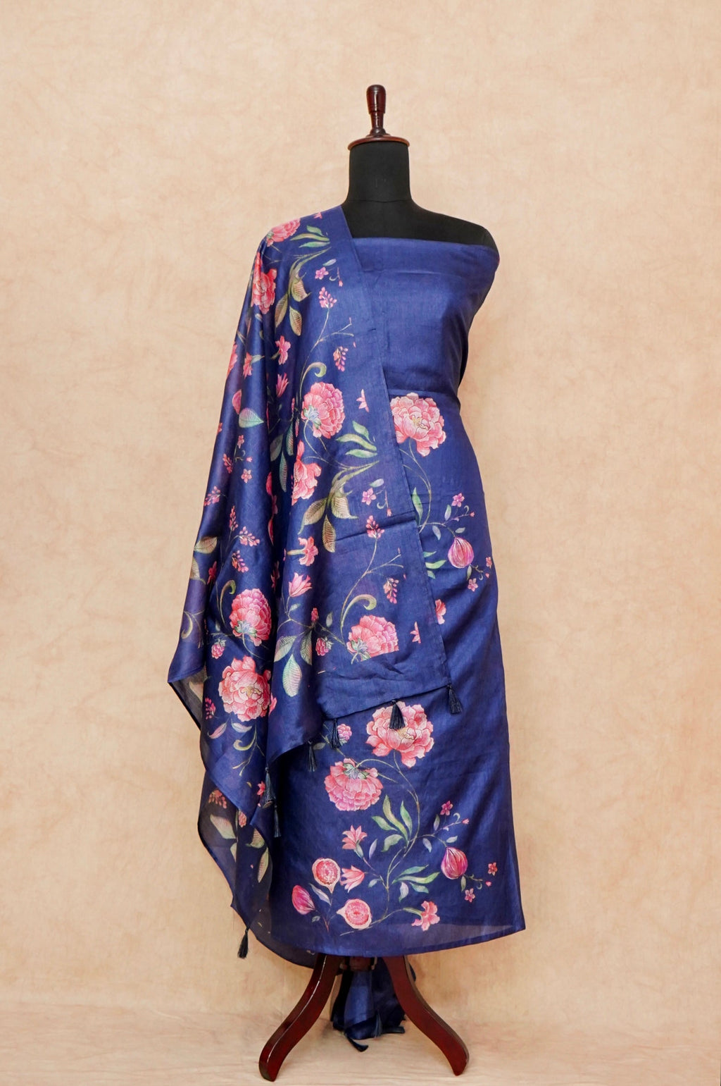 Handwoven Navy Blue Banarasi Tussar Silk Suit