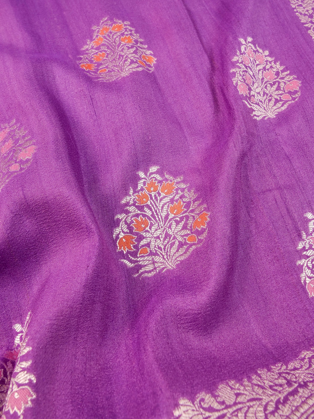 Handwoven Purple Banarasi Desi Tussar Silk Saree