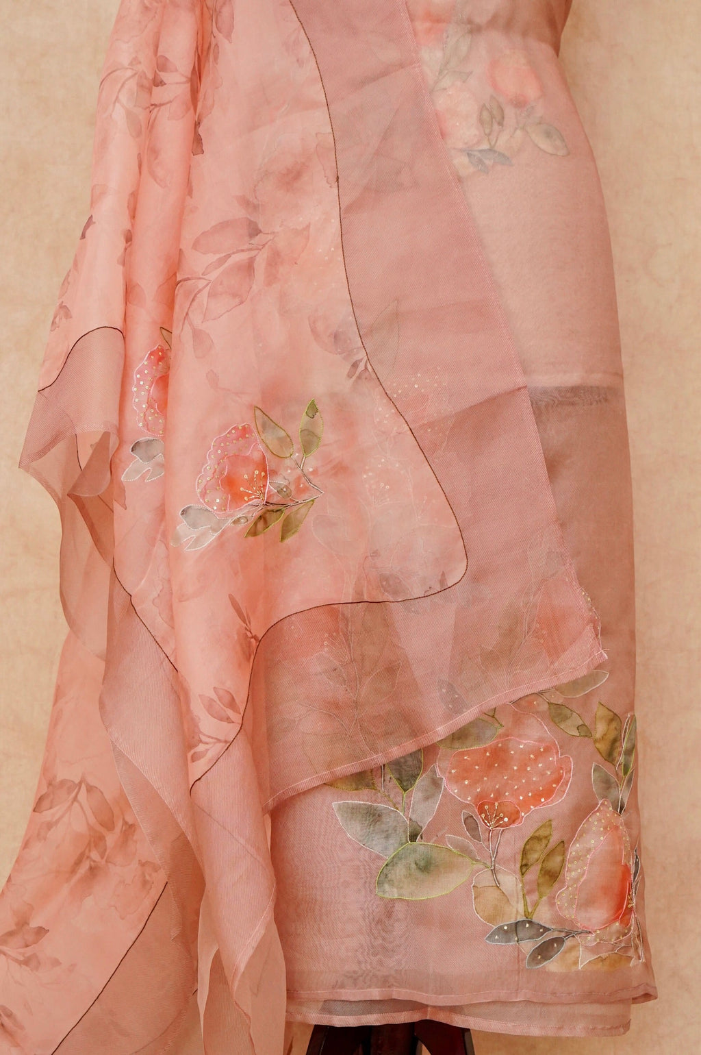 Handwoven Peach Banarasi Organza Silk Suit