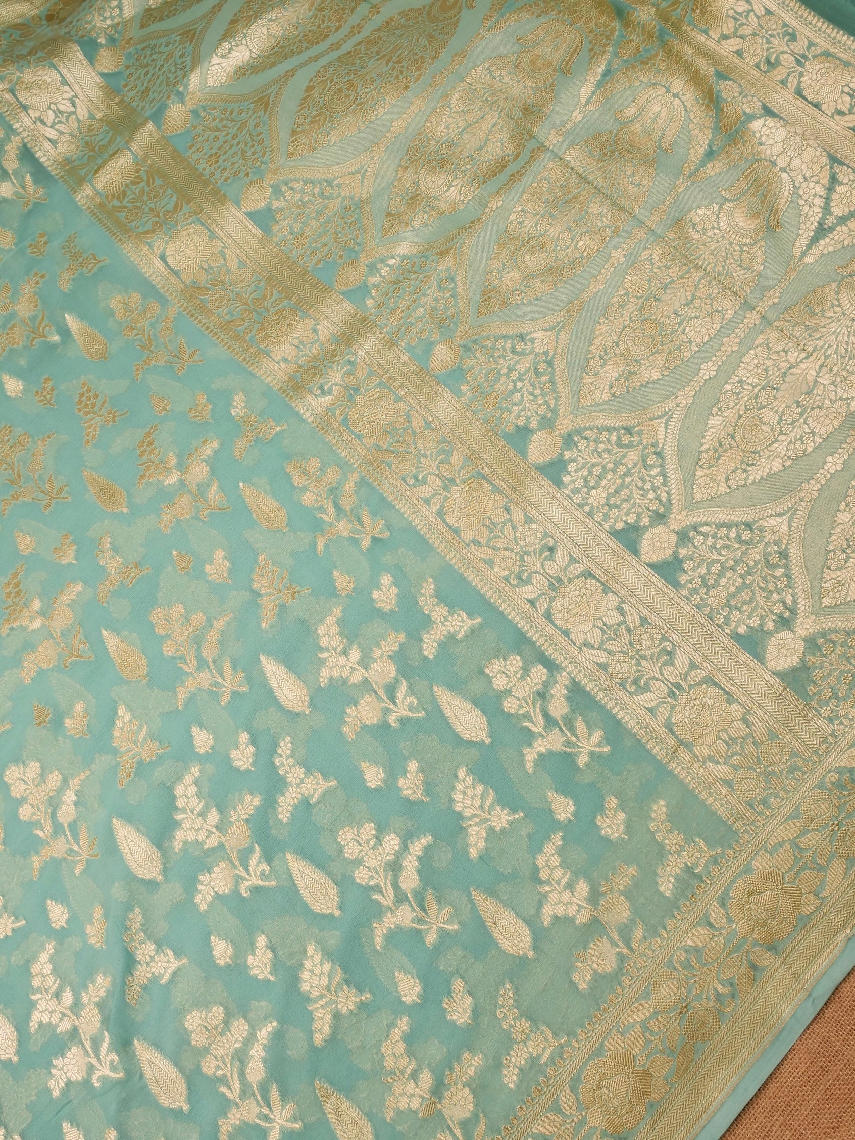 Handwoven Sea Green Banarasi Khaddi Silk Saree