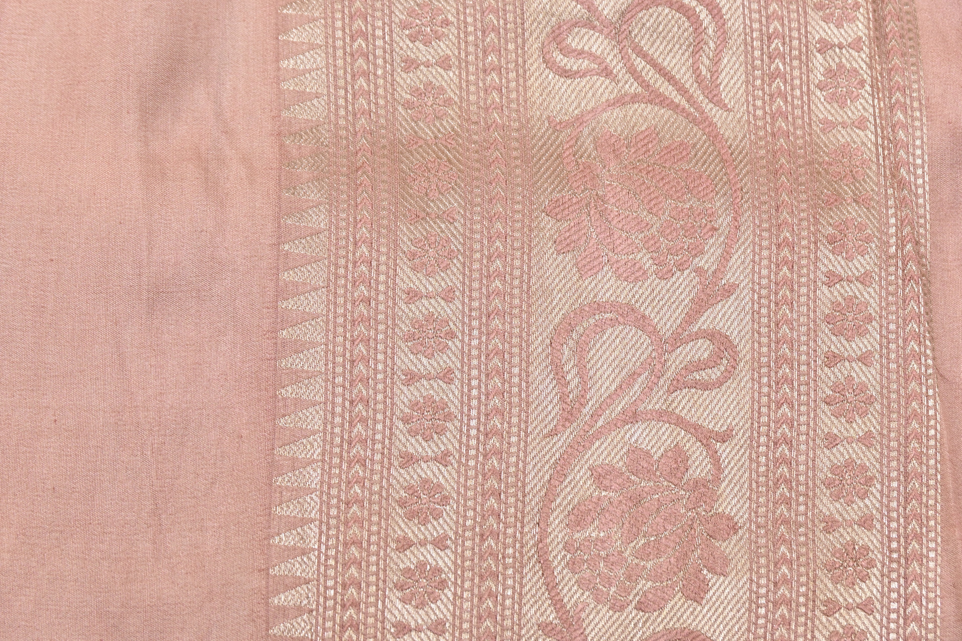 Dusty Peach Pure Banarasi Katan Tissue Silk Saree