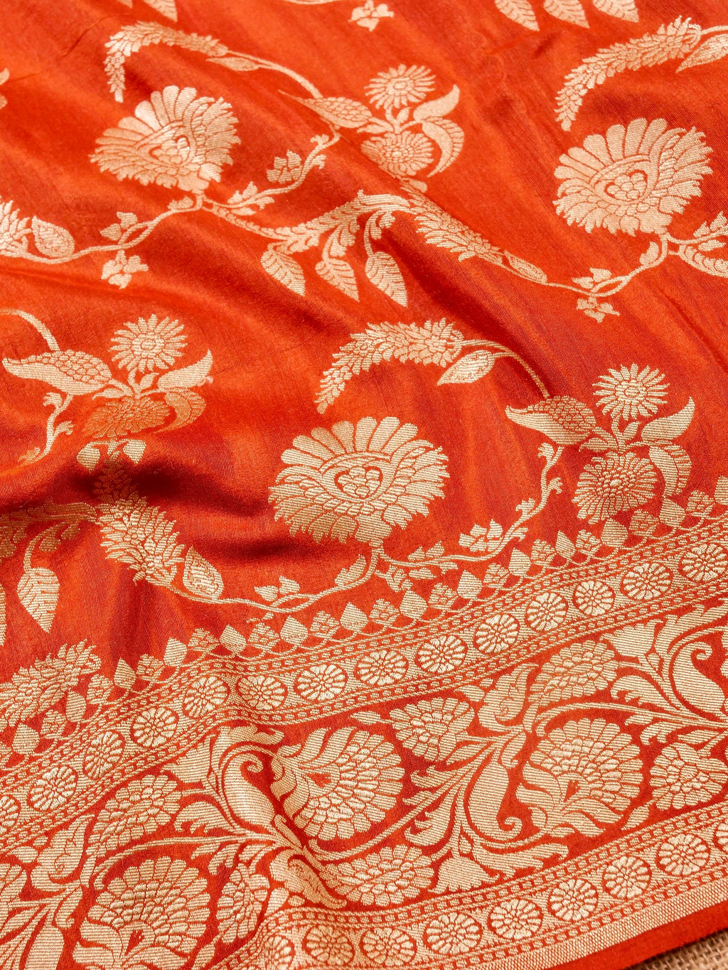 Handwoven Orange Banarasi Monga Silk Saree