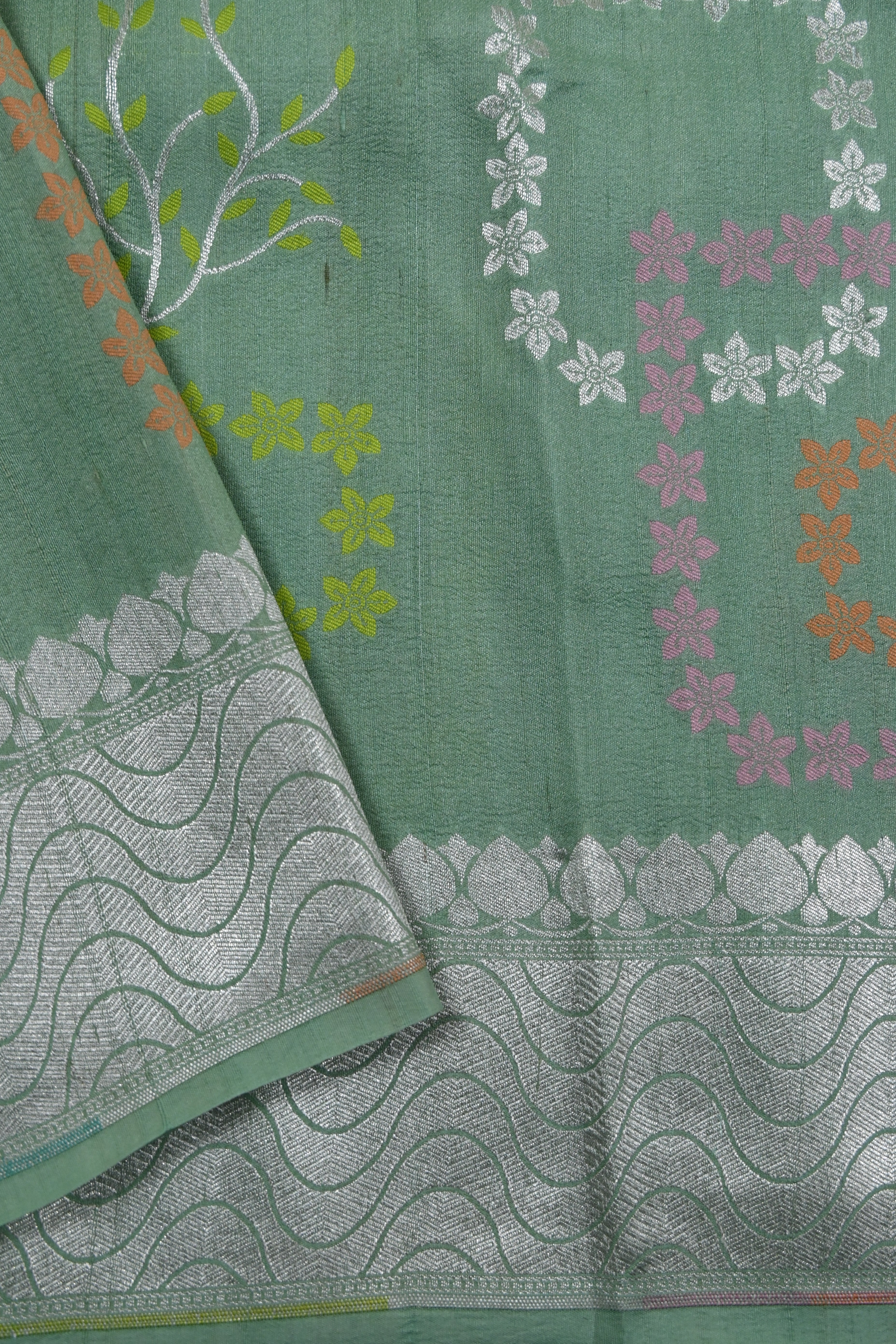 Dusty Green Pure Banarasi Tussar Georgette Saree