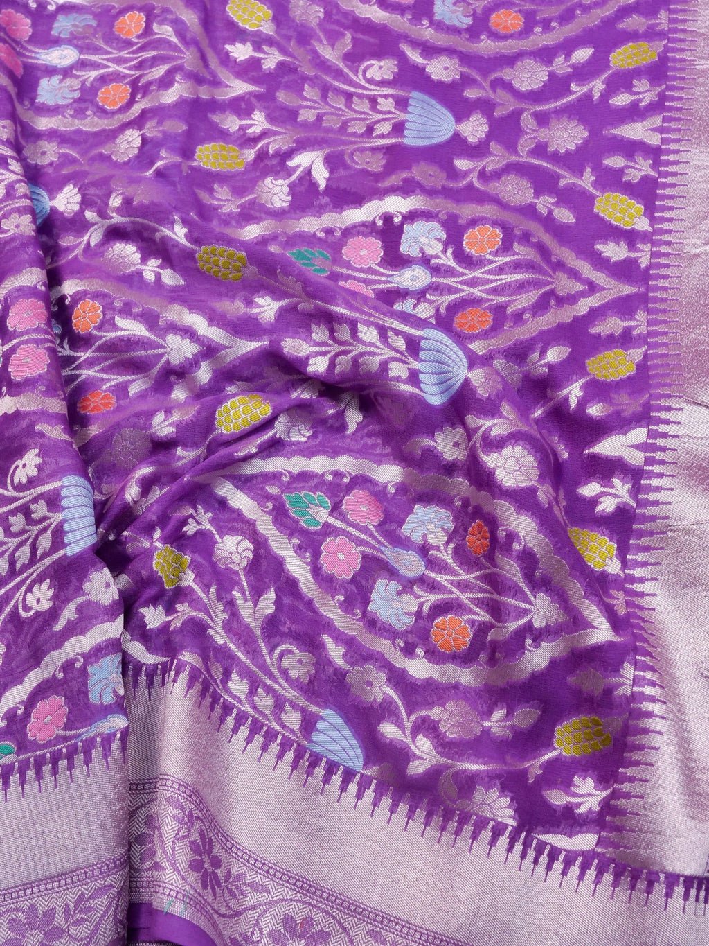 Handwoven Purple Banarasi Khaddi Silk Saree