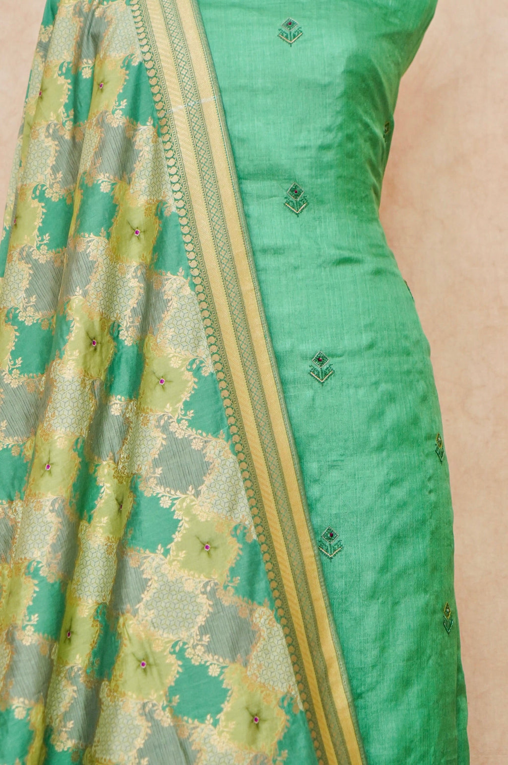 Handwoven Green Banarasi Tussar Silk Suit