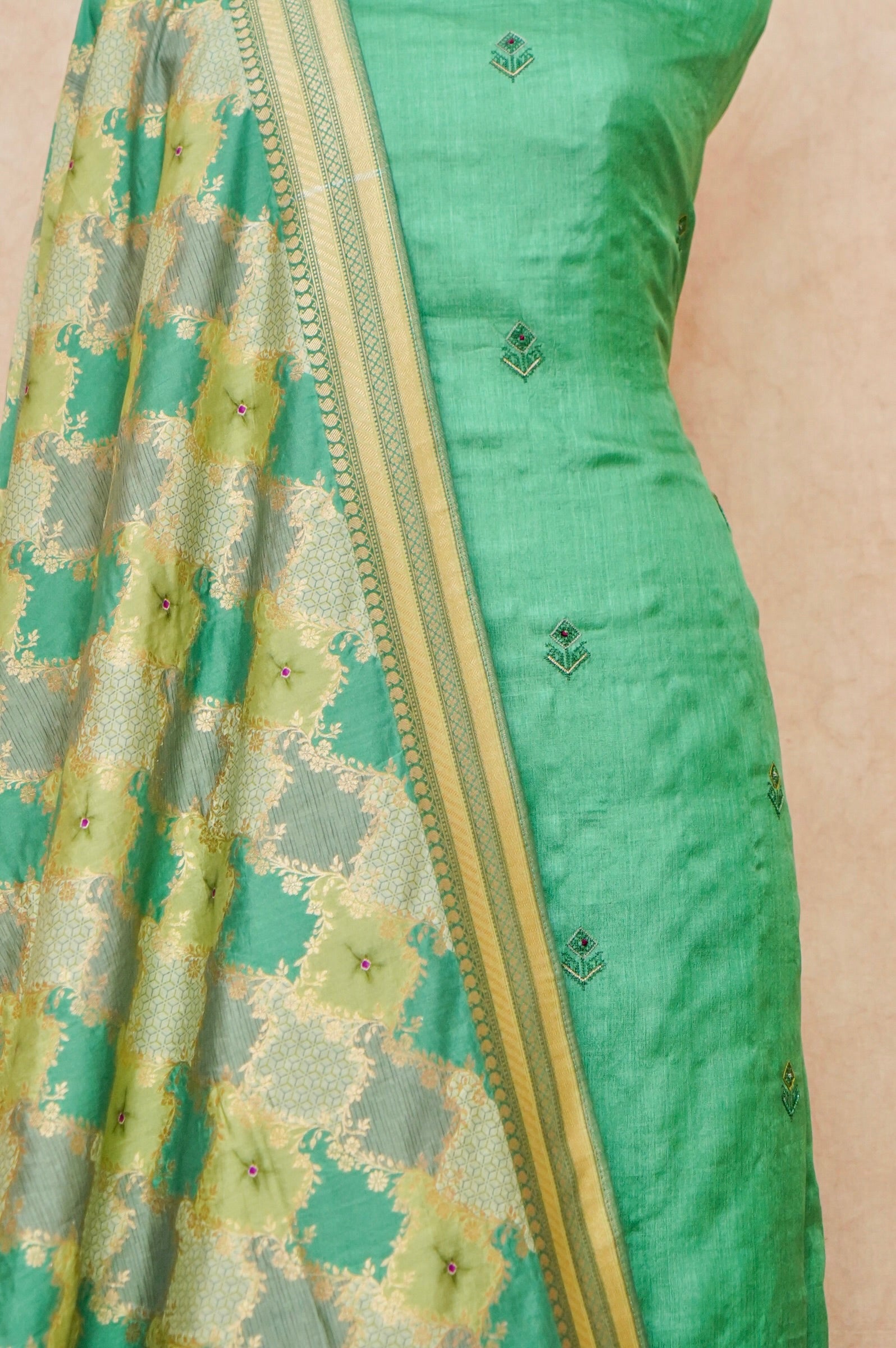 Handwoven Green Banarasi Tussar Silk Suit