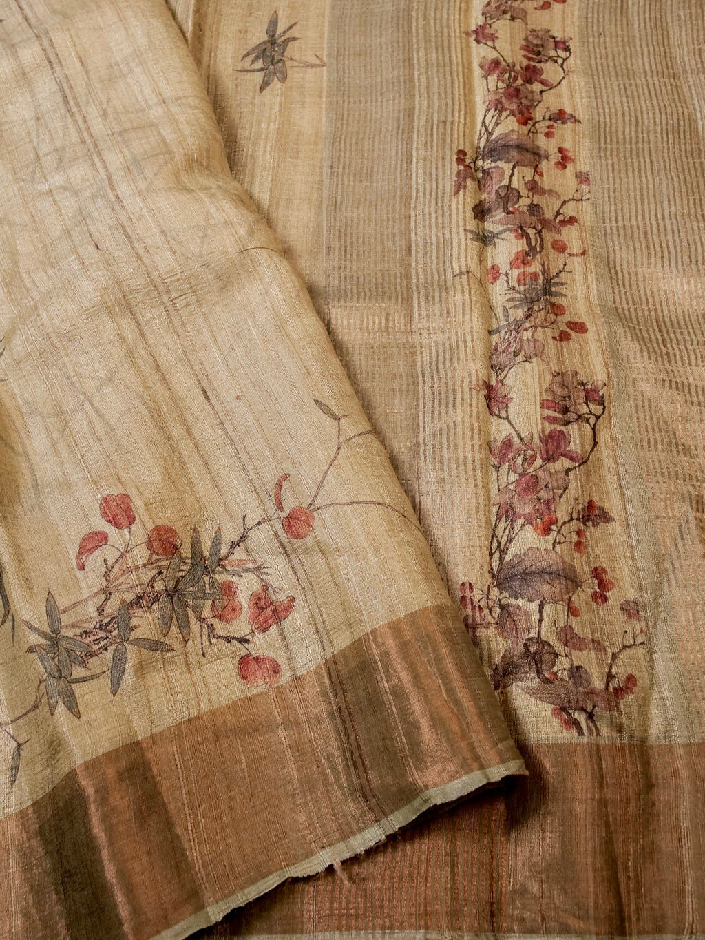 Handwoven Light Brown Banarasi Tussar Silk Saree