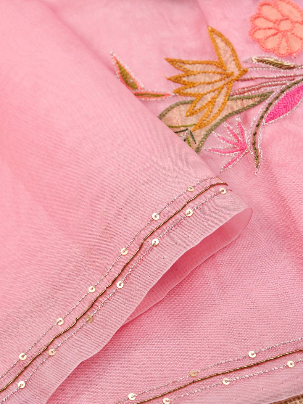 Handwoven Baby Pink Banarasi Organza Silk Saree