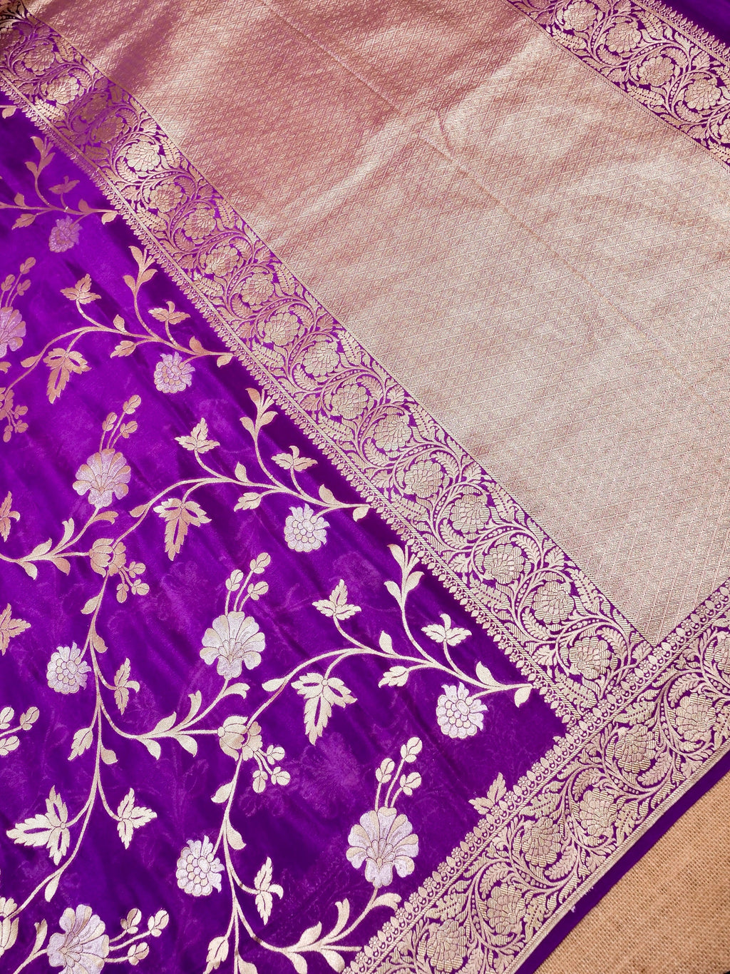 Handwoven Purple Banarasi Khaddi Silk Saree