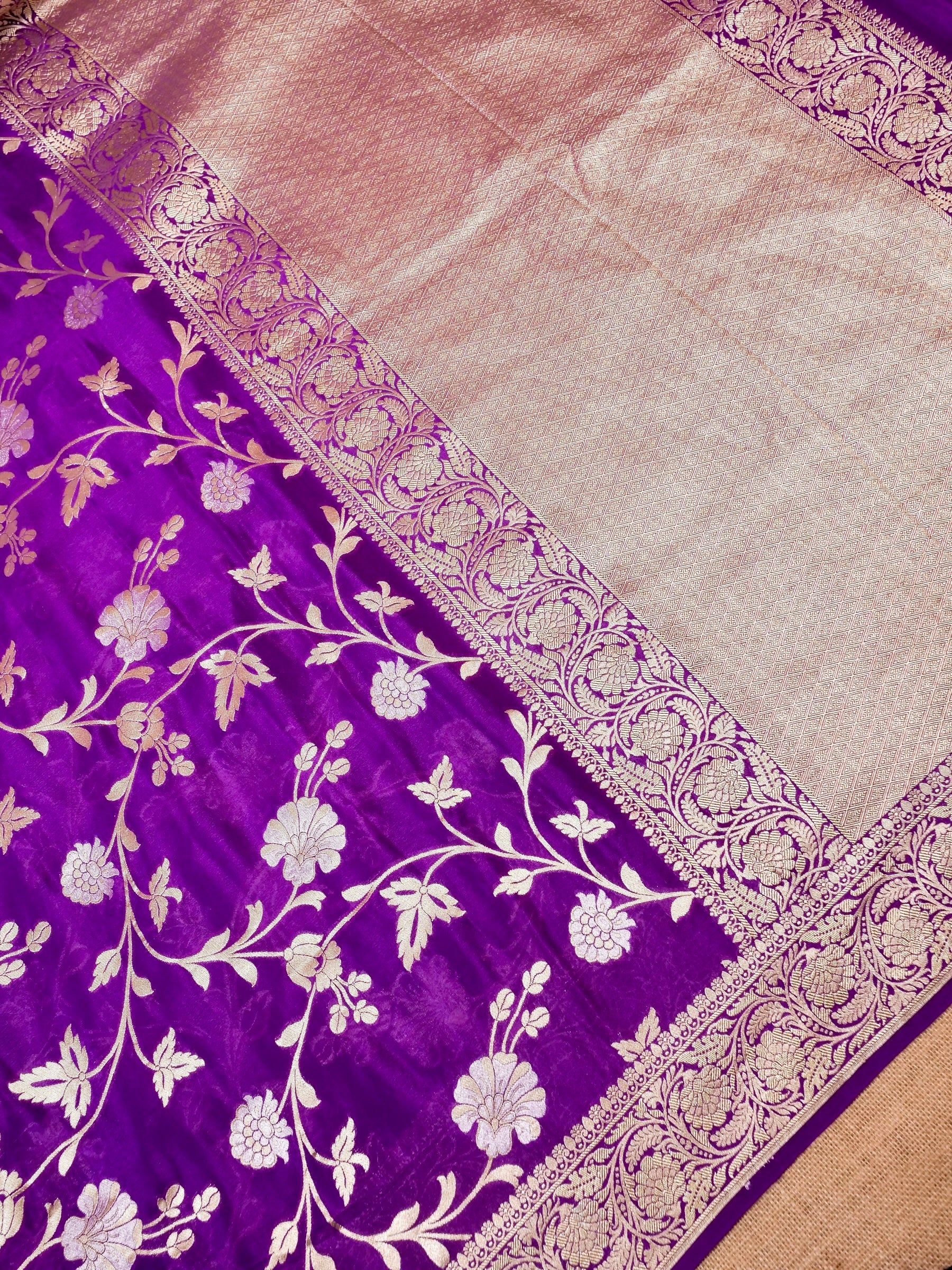 Handwoven Purple Banarasi Khaddi Silk Saree
