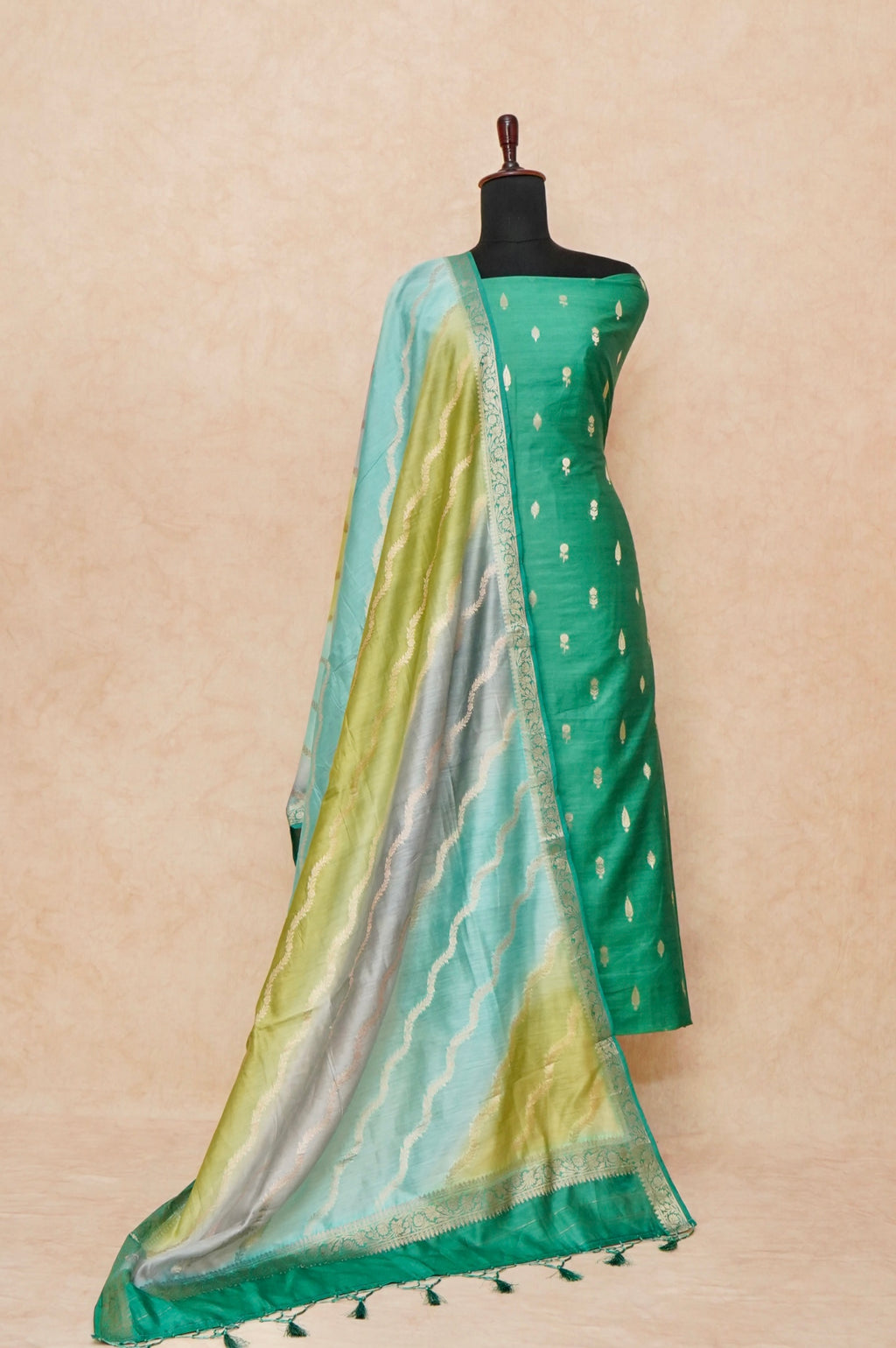 Handwoven Green Banarasi Chanderi Silk Suit