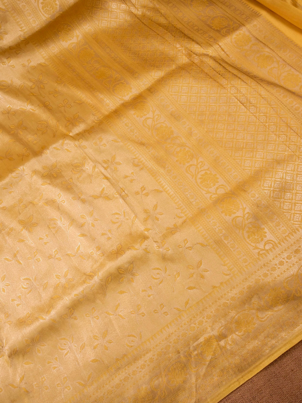 Handwoven Pastel Yellow Banarasi Katan Soft Tissue Silk Saree