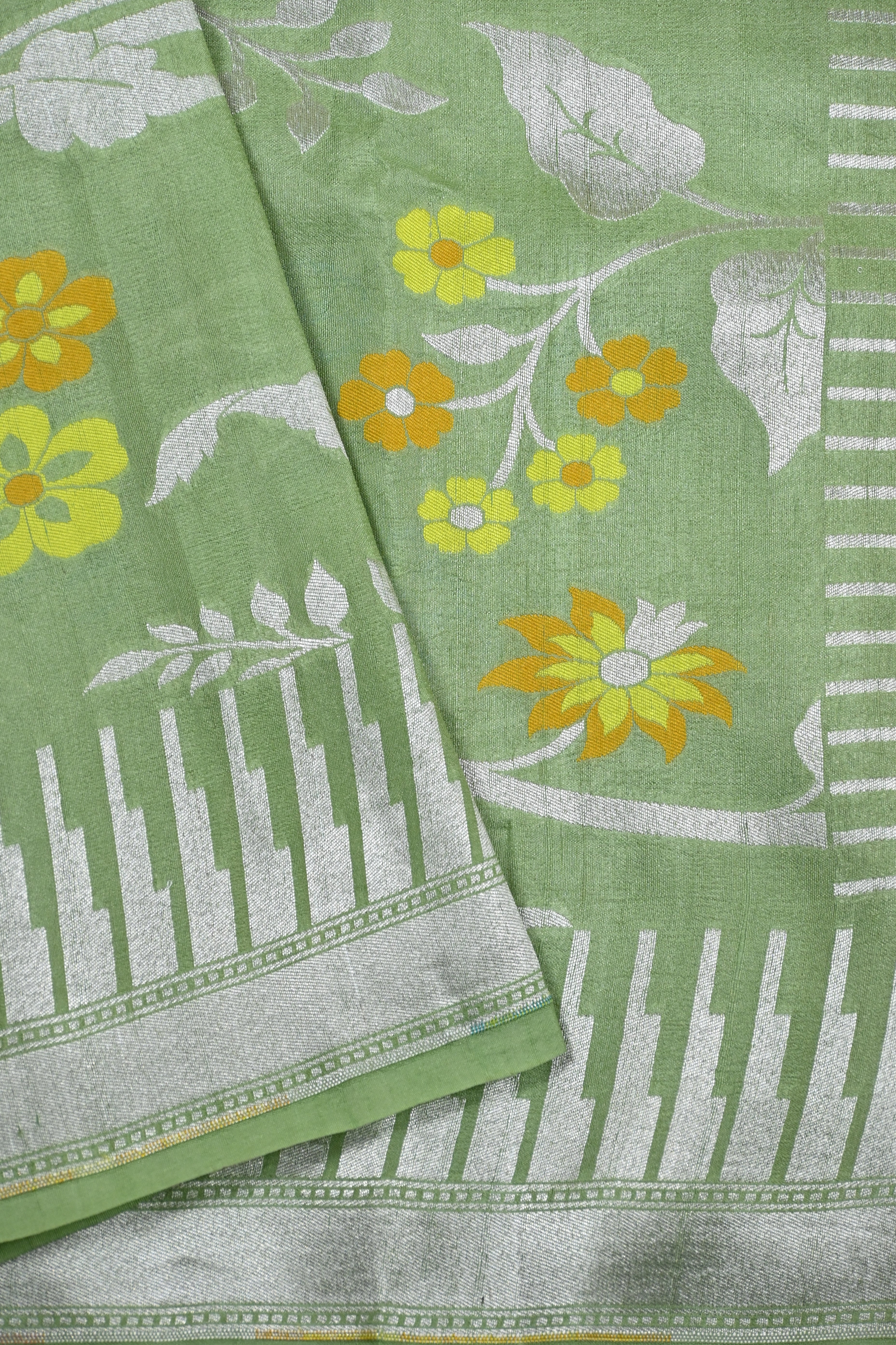 Baby Green Pure Banarasi Tussar Georgette Saree