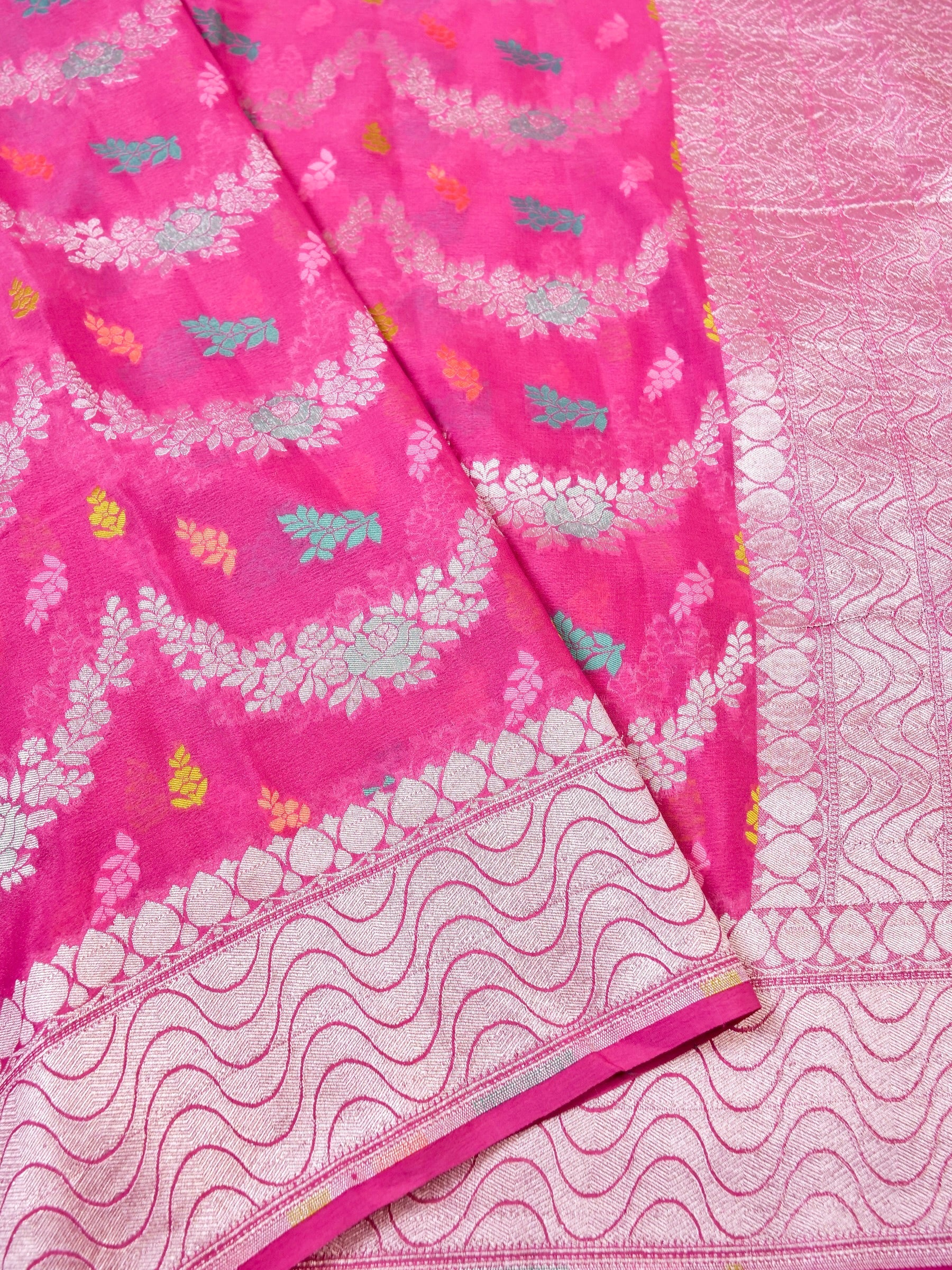 Handwoven Pink Banarasi Khaddi Silk Saree