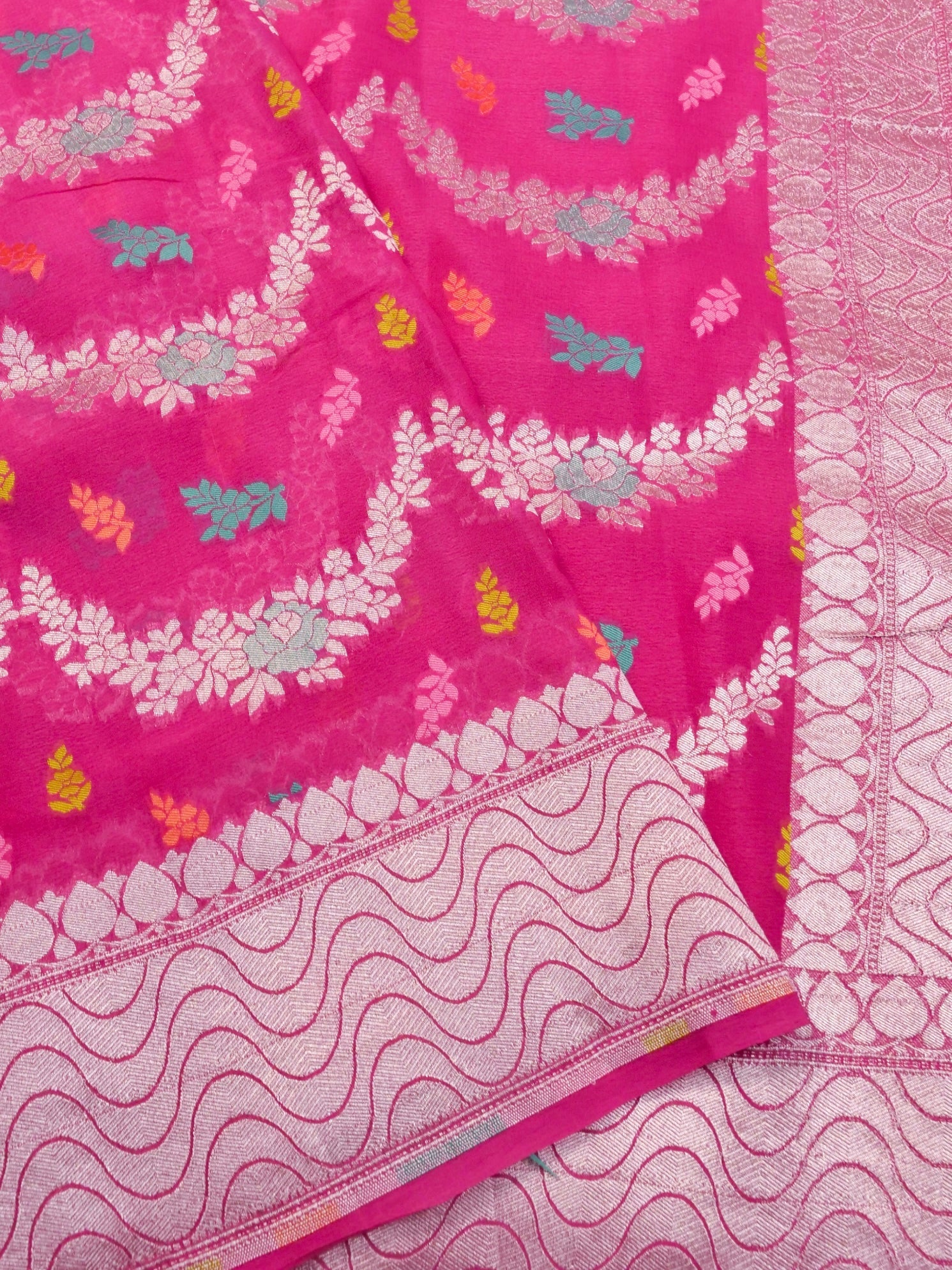 Handwoven Pink Banarasi Khaddi Silk Saree