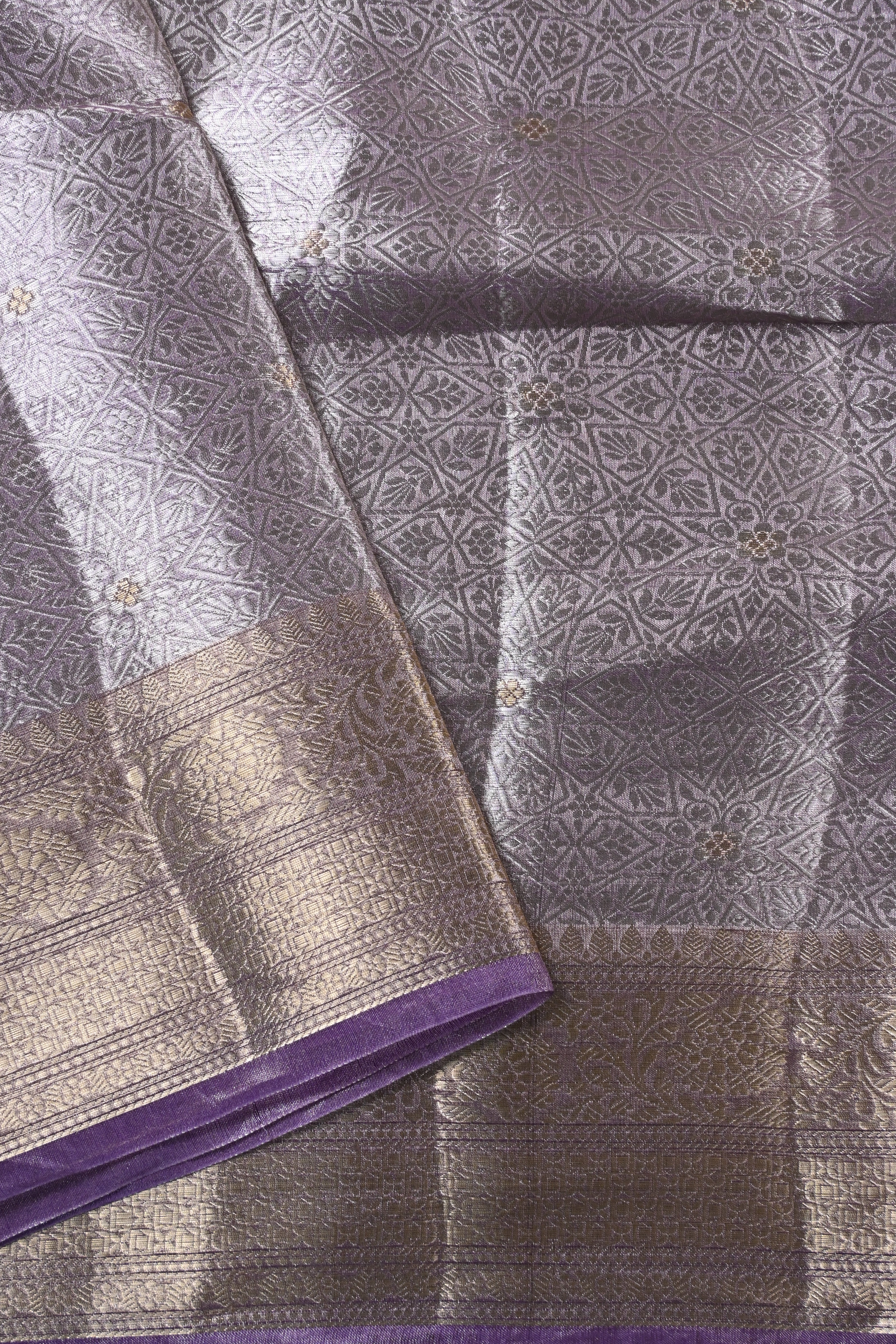 Baby Purple Pure Banarasi Molten Alfi Tissue Silk Saree