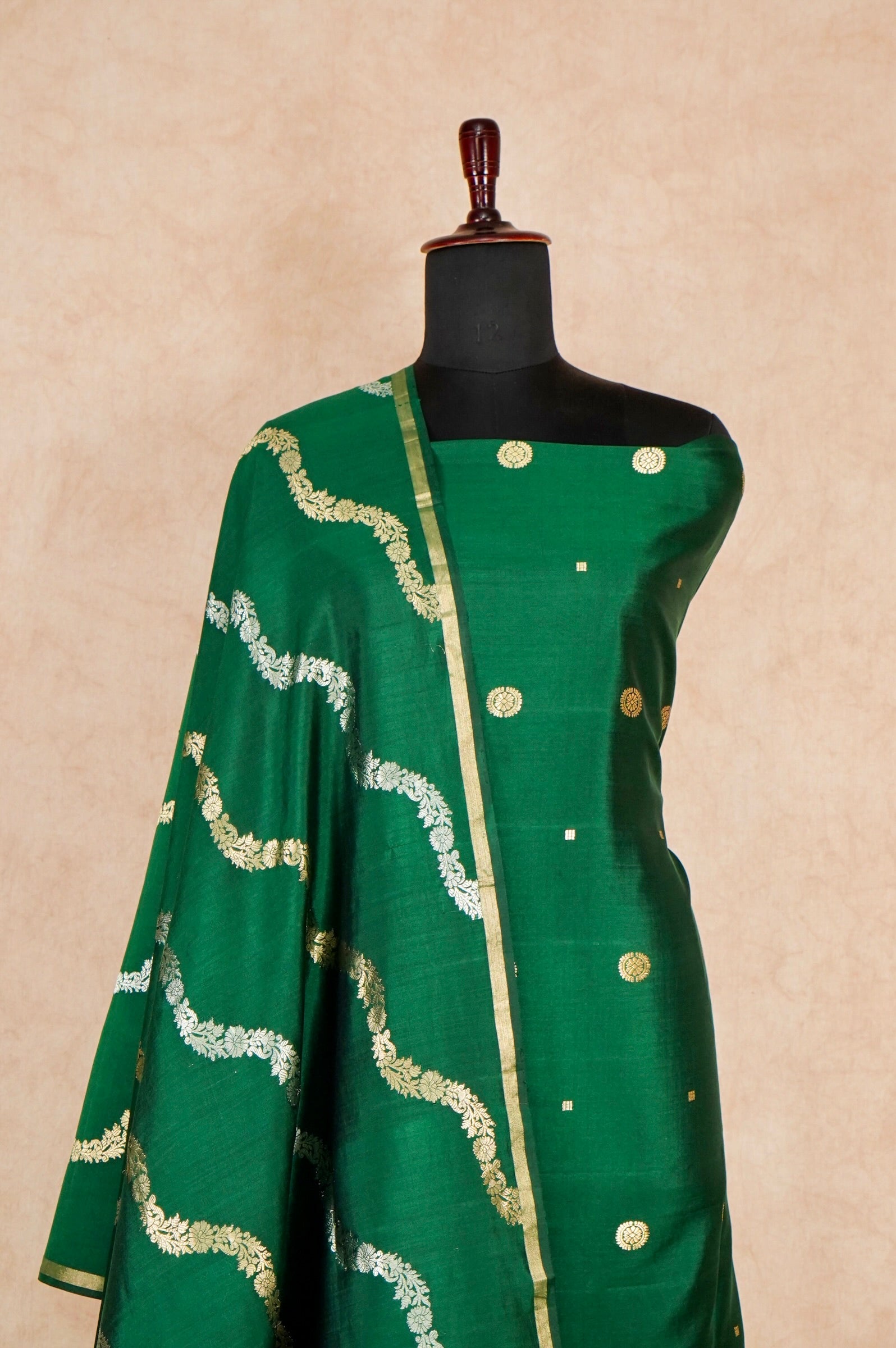 Handwoven Green Banarasi Chiniya Silk Suit