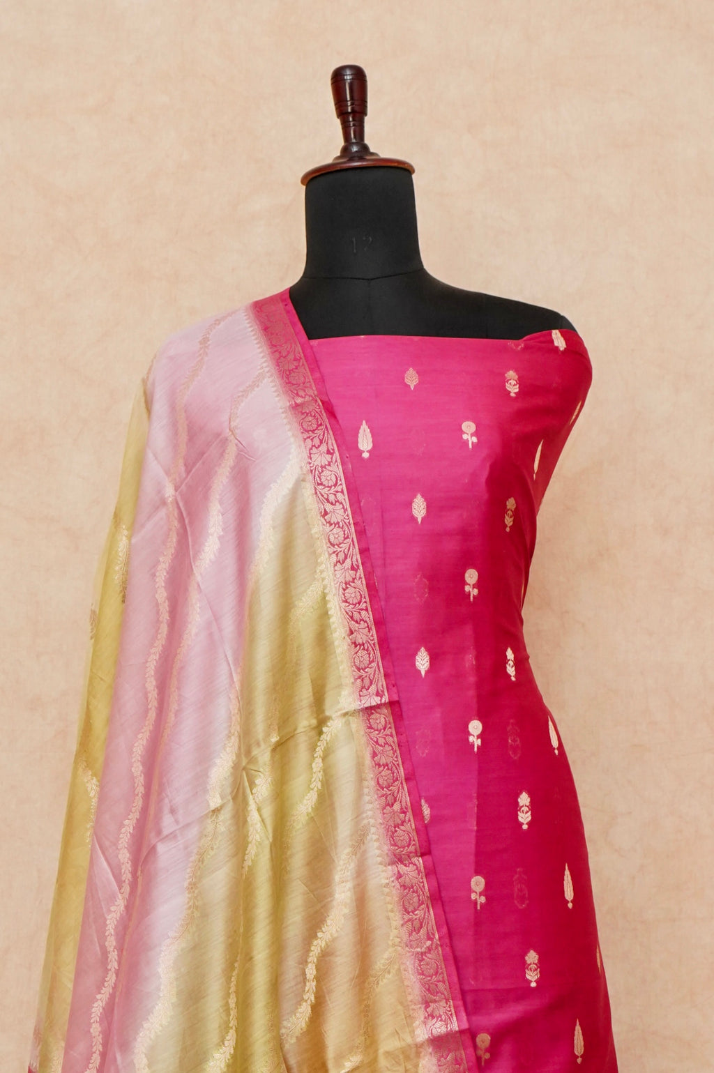 Handwoven Pink Banarasi Chanderi Silk Suit