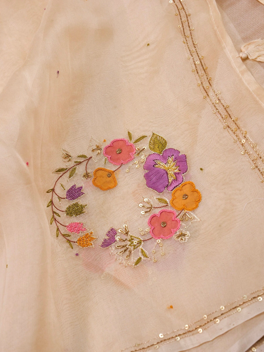 Handwoven Cream Banarasi Organza Silk Saree