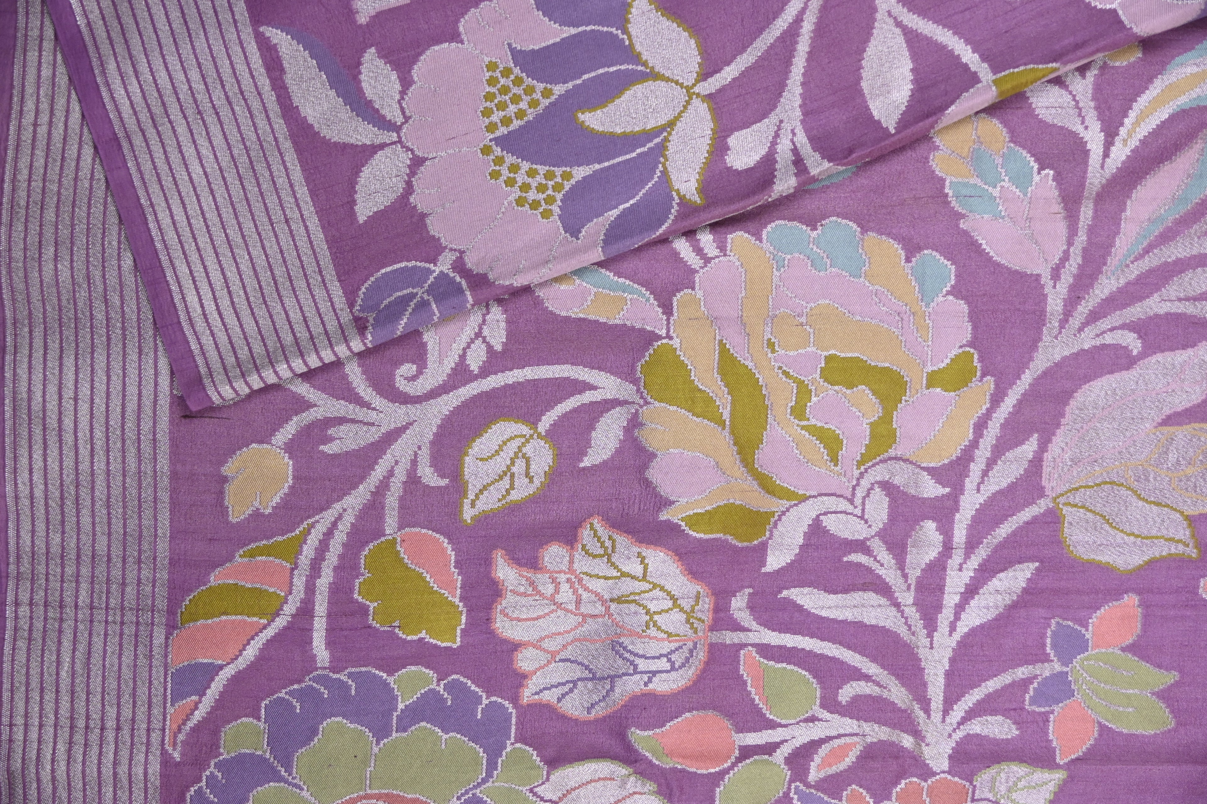 Lilac Pure Banarasi Tussar Georgette Saree