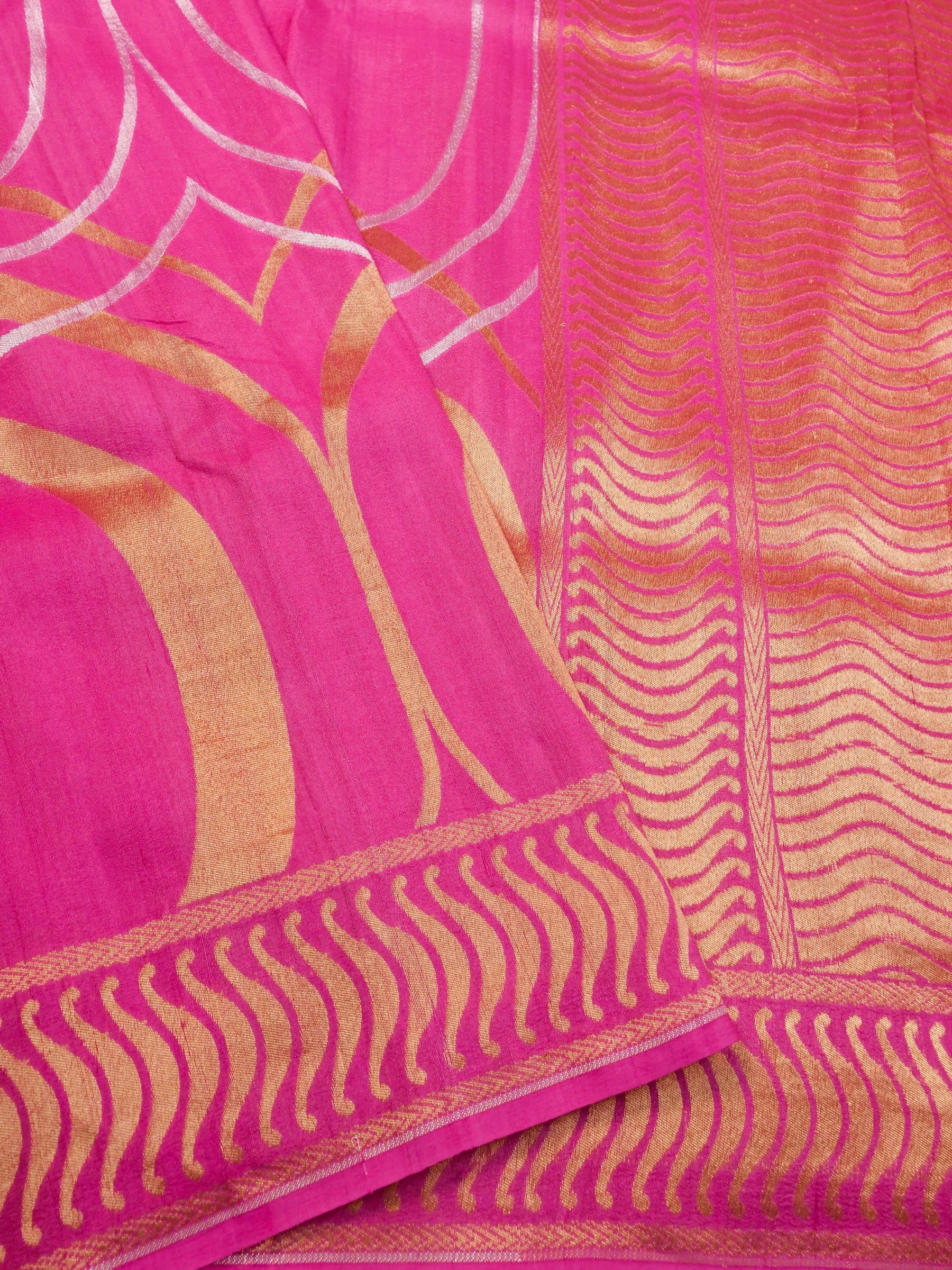 Handwoven Pink Banarasi Tussar Silk Saree