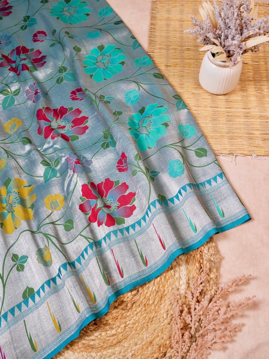 Handwoven Blue Banarasi Tussar Silk Saree