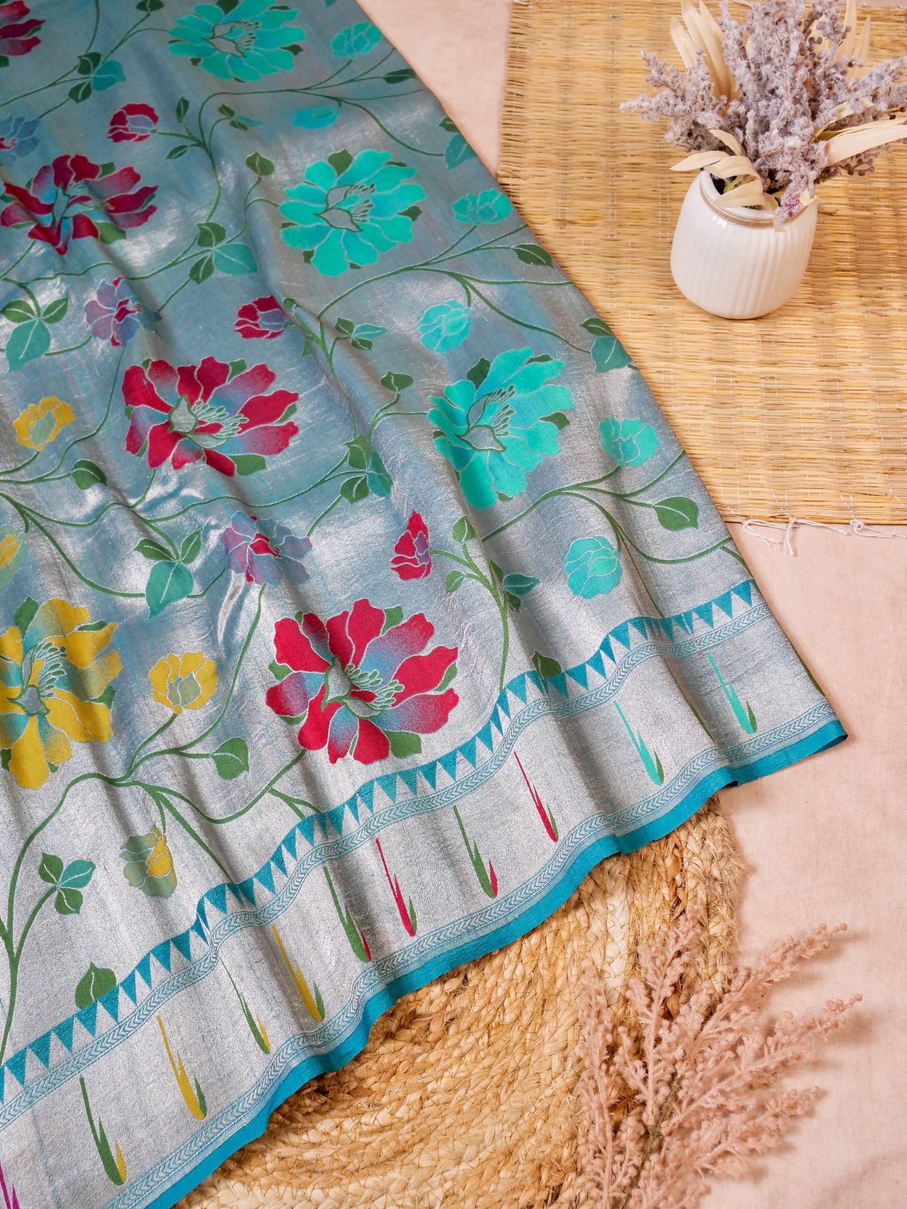 Handwoven Blue Banarasi Tussar Silk Saree