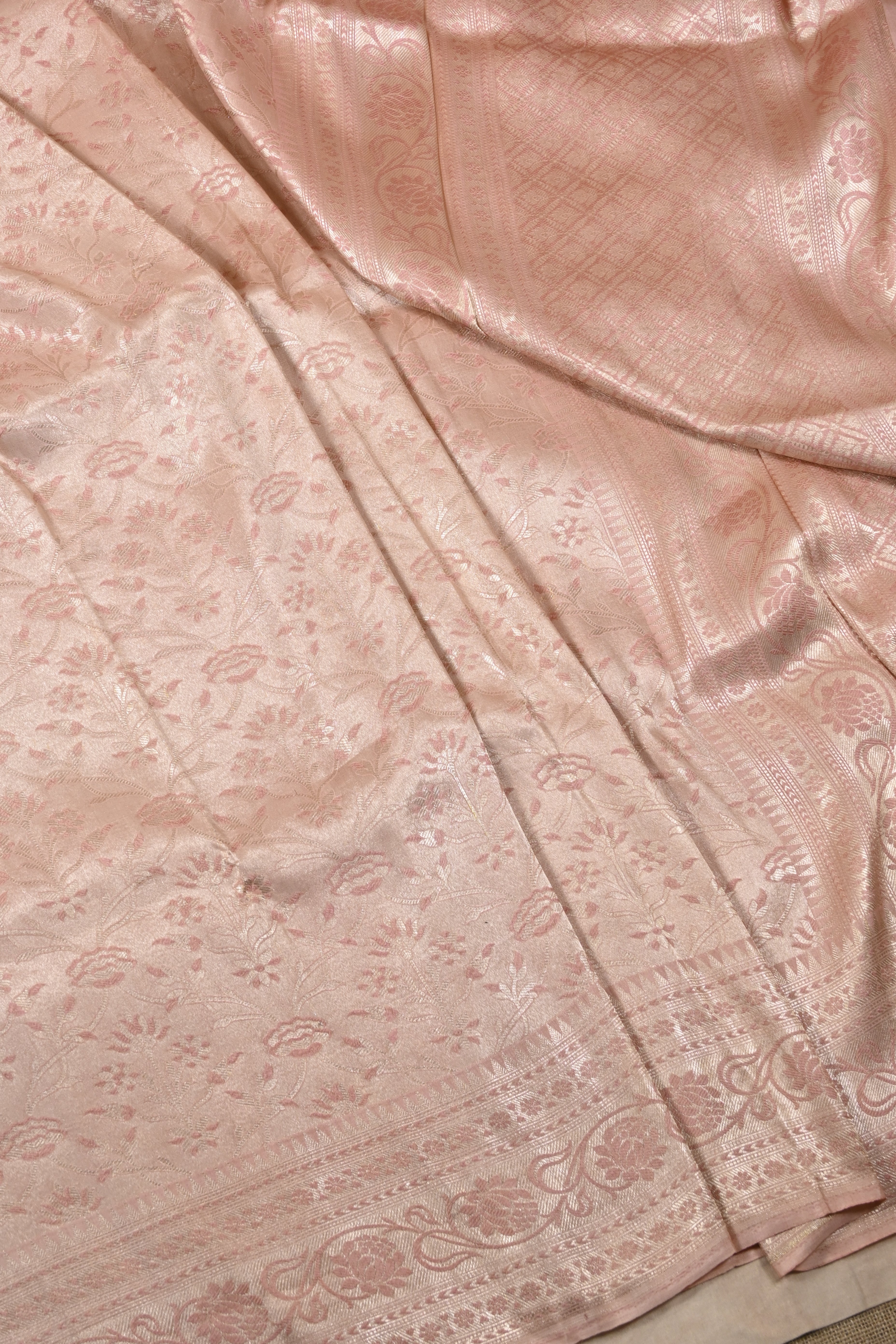 Dusty Peach Pure Banarasi Katan Tissue Silk Saree