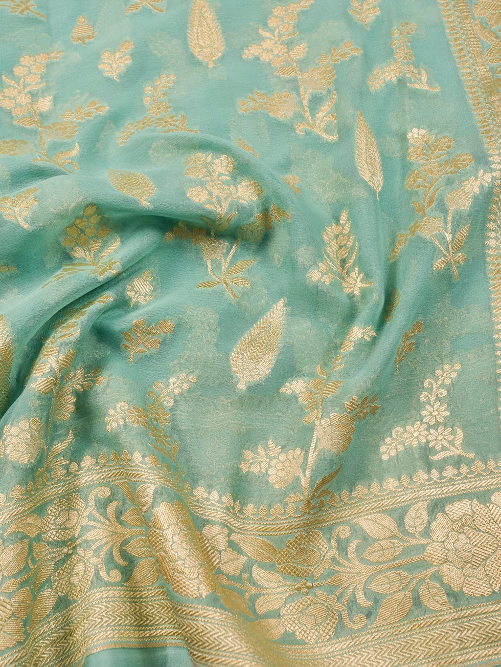 Handwoven Sea Green Banarasi Khaddi Silk Saree