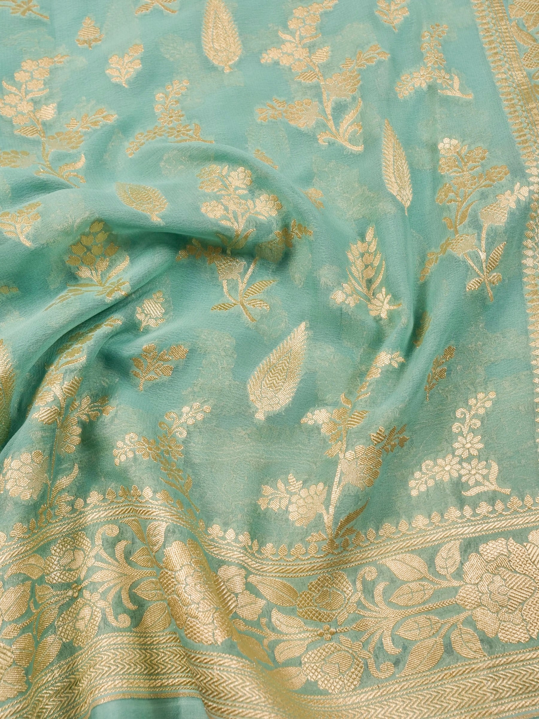 Handwoven Sea Green Banarasi Khaddi Silk Saree