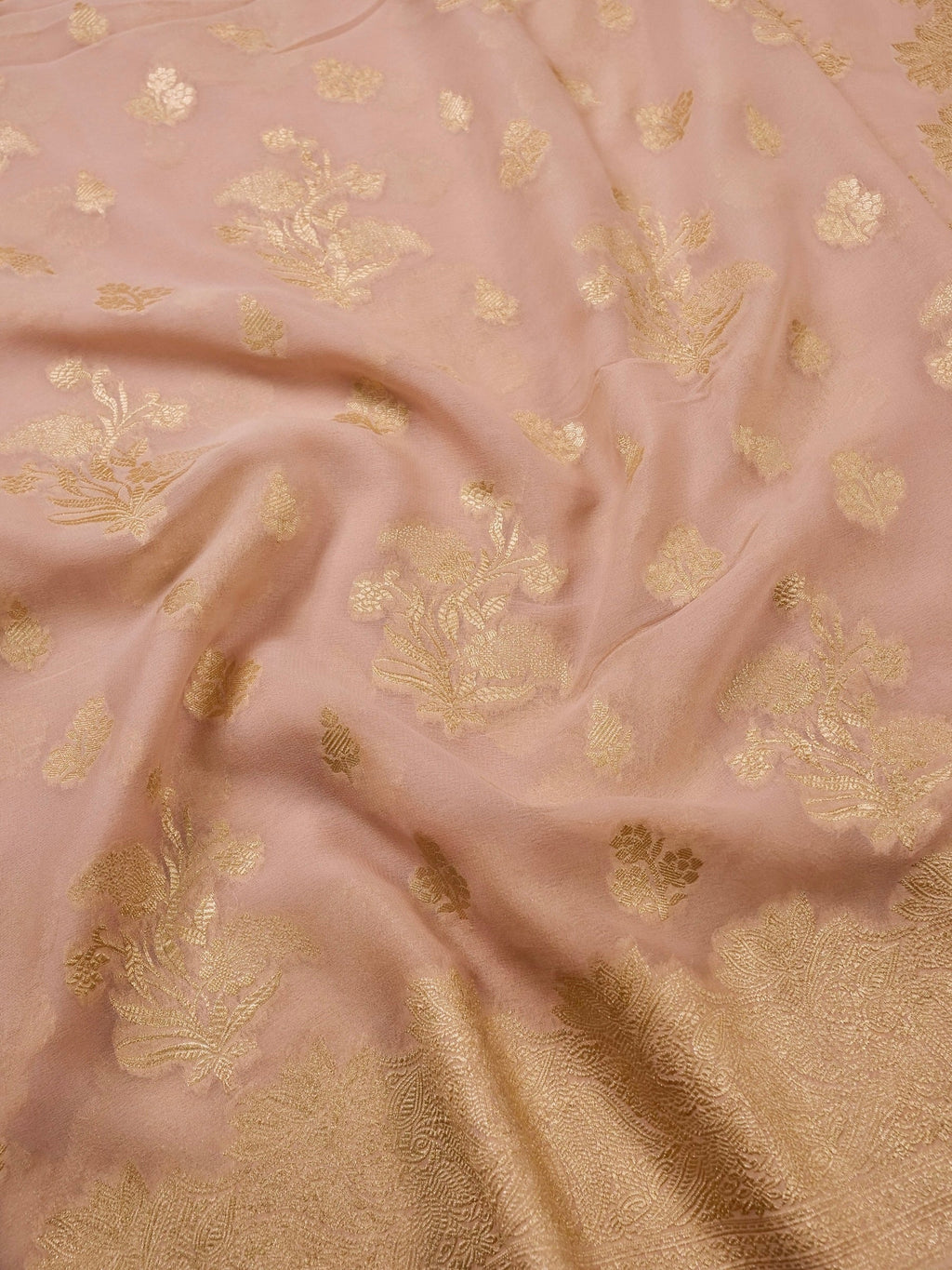 Handwoven Beige Banarasi Khaddi Silk Saree