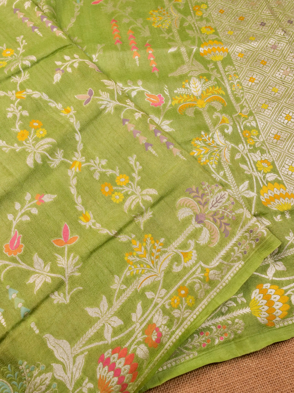 Handwoven Green Banarasi Desi Tussar Silk Saree