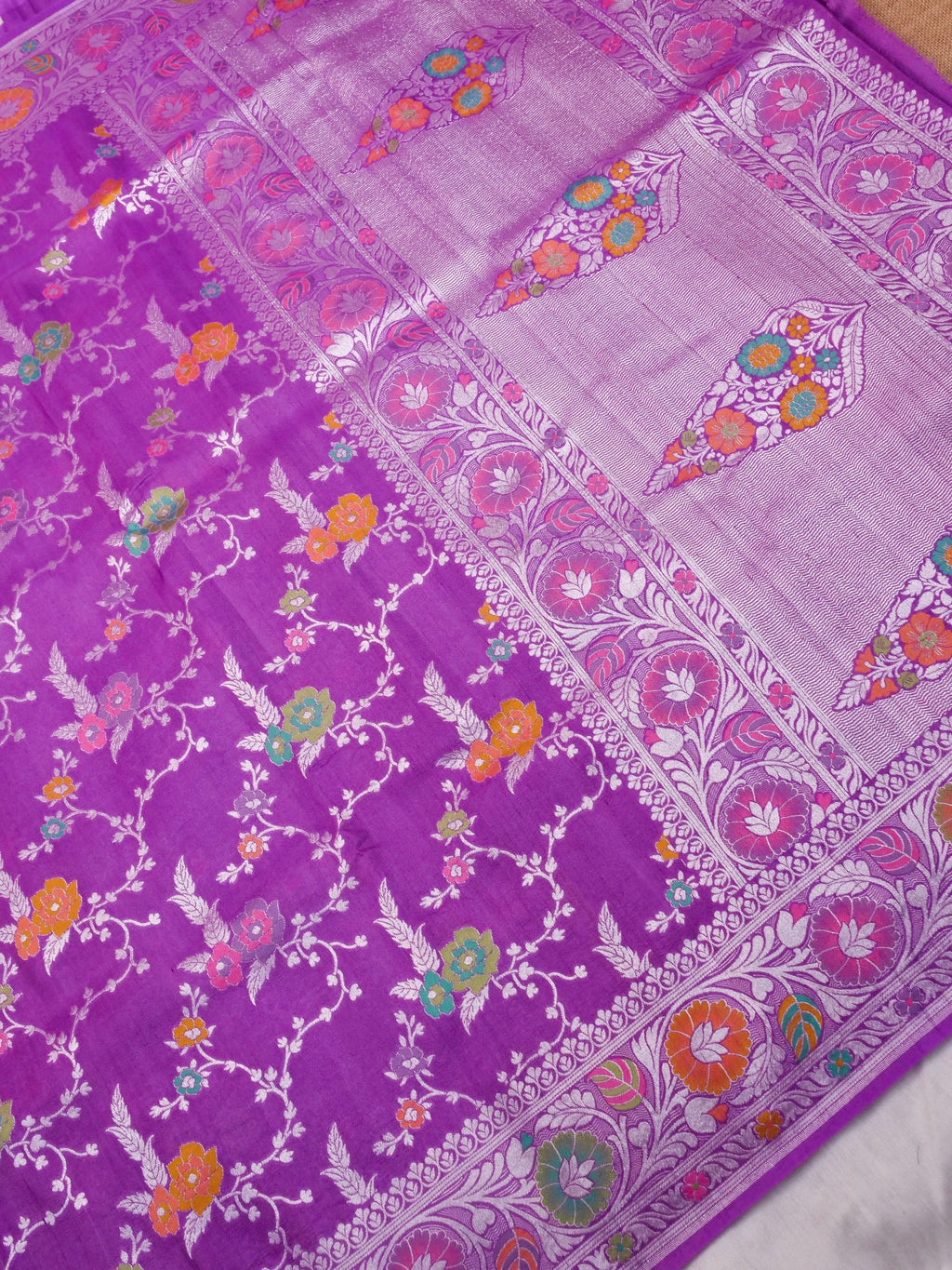 Handwoven Purple Banarasi Tussar Silk Saree