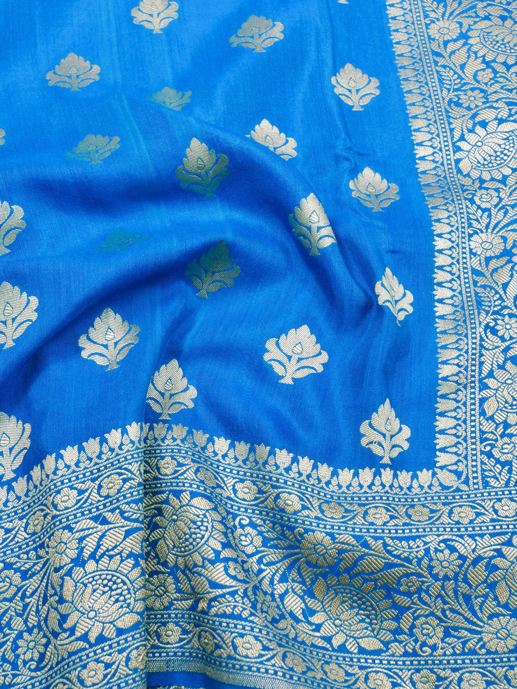 Handwoven Blue Banarasi Monga Silk Saree