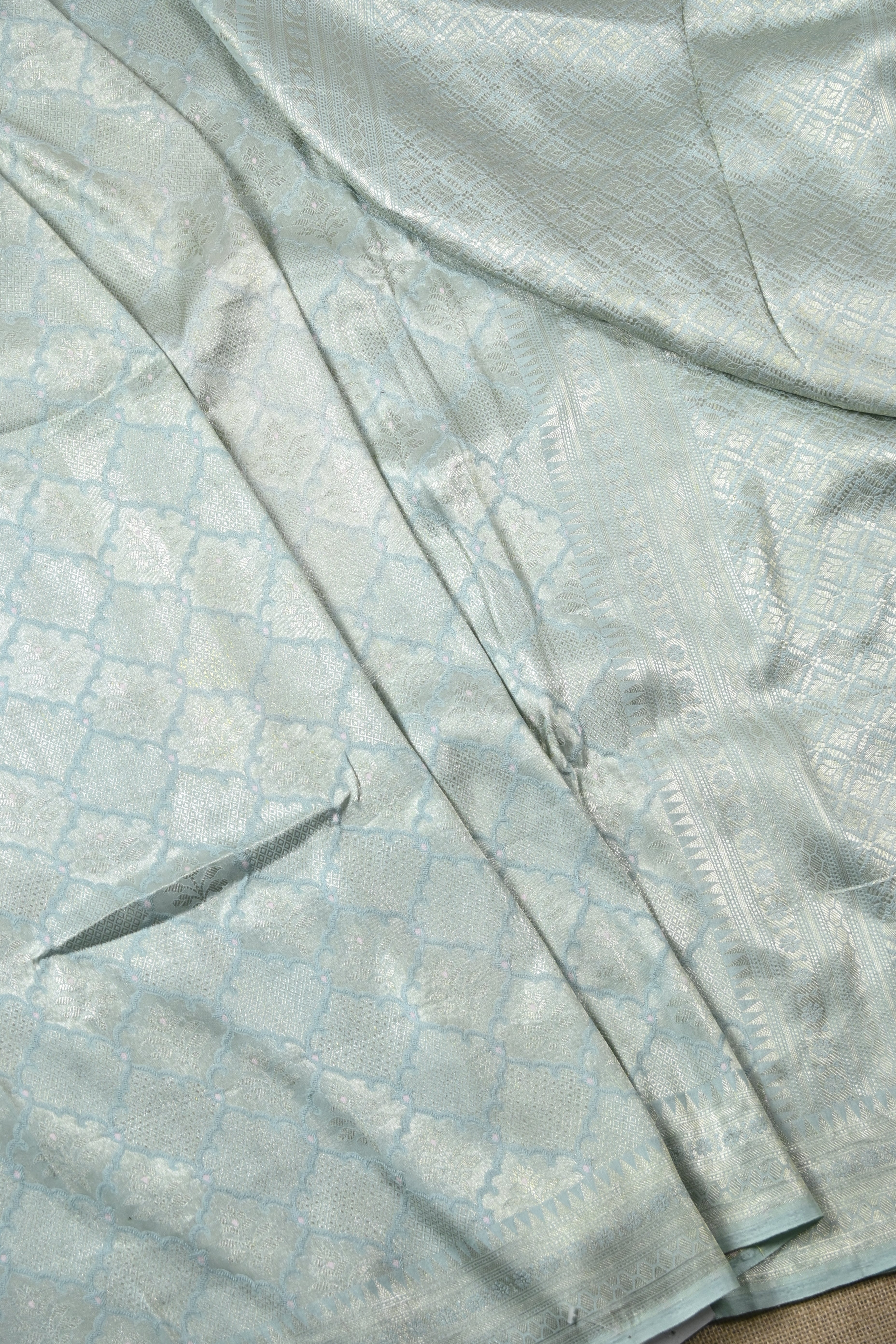 Water Blue Pure Banarasi Katan Tissue Silk Saree