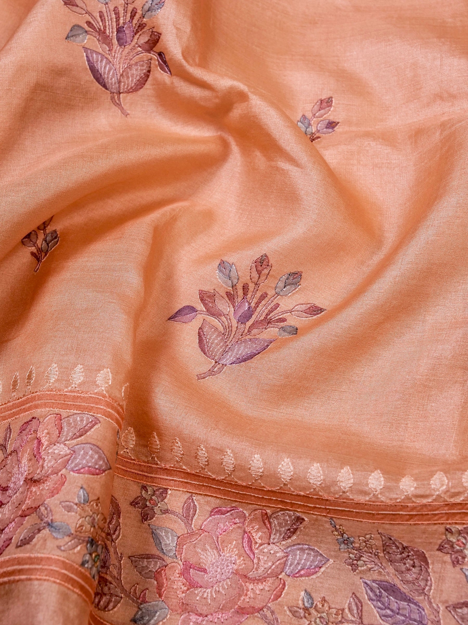 Handwoven Peach Banarasi Tussar Silk Saree
