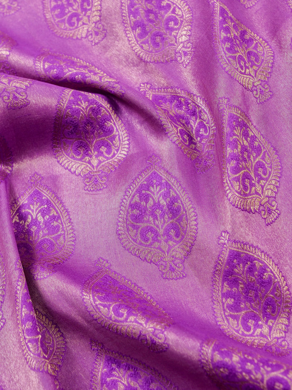 Handwoven Purple Banarasi Katan Soft Tissue Silk Saree