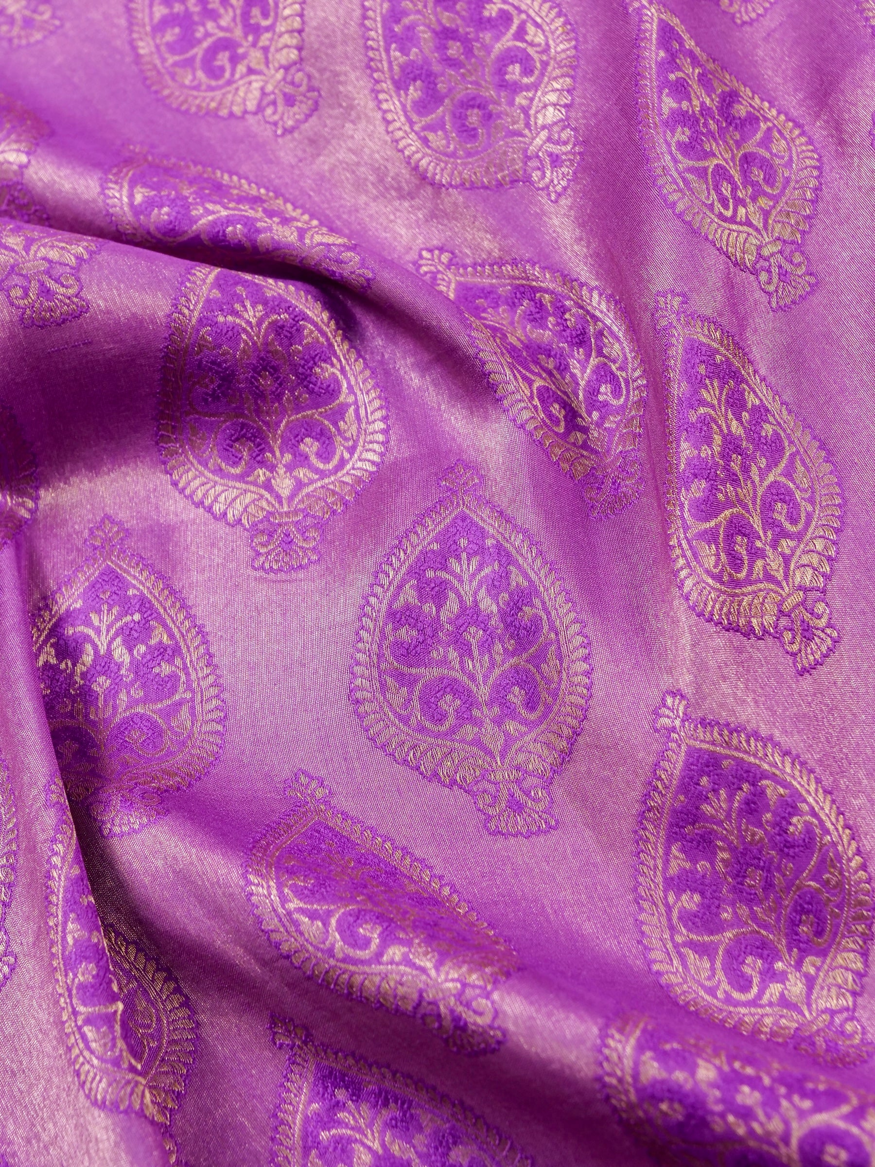 Handwoven Purple Banarasi Katan Soft Tissue Silk Saree